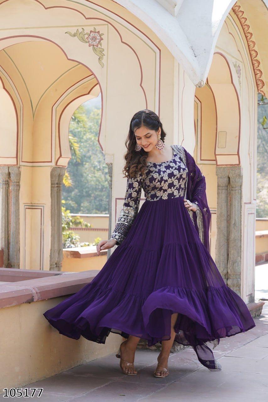 Designer Faux Blooming Gown with Sequins Embroidered Dupatta