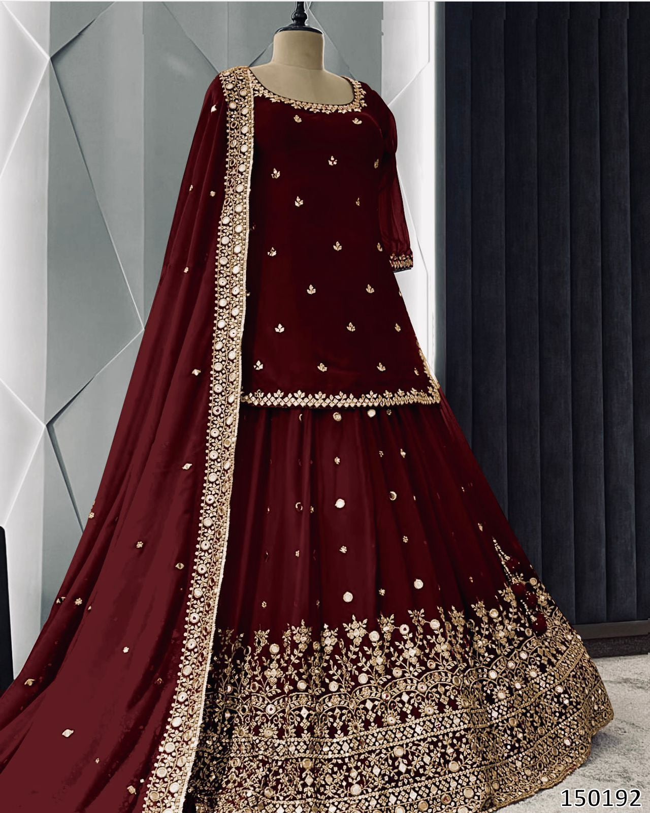 Designer Faux Georgette Embroidered Lehenga Set with Real Mirror Work & Dupatta