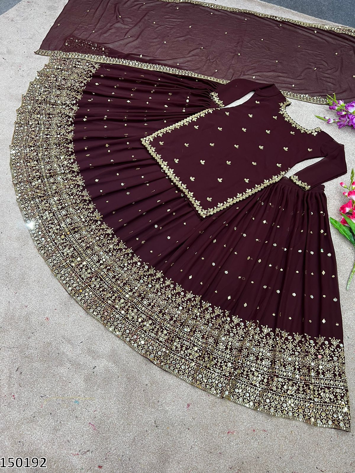 Designer Faux Georgette Embroidered Lehenga Set with Real Mirror Work & Dupatta