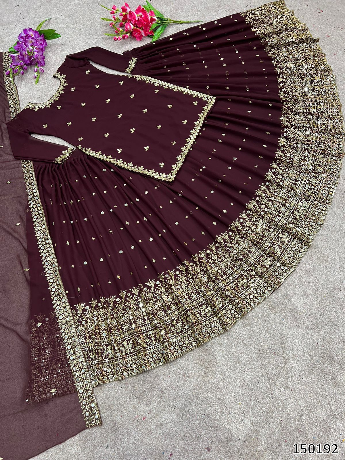 Designer Faux Georgette Embroidered Lehenga Set with Real Mirror Work & Dupatta