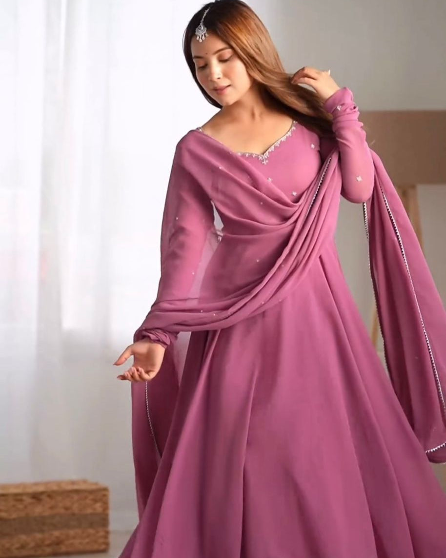 Designer Faux Georgette Gown with Dupatta Set