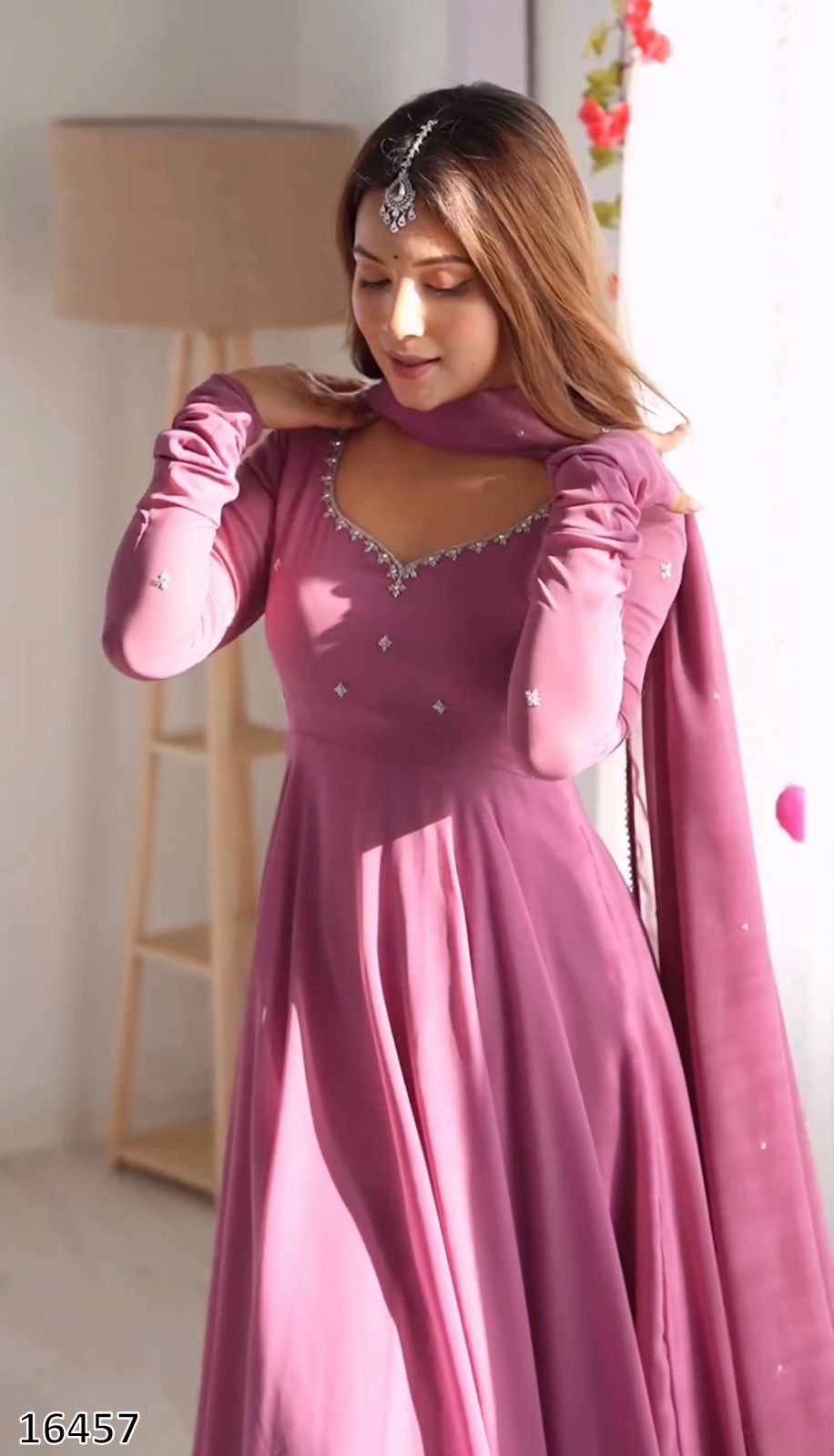 Designer Faux Georgette Gown with Dupatta Set