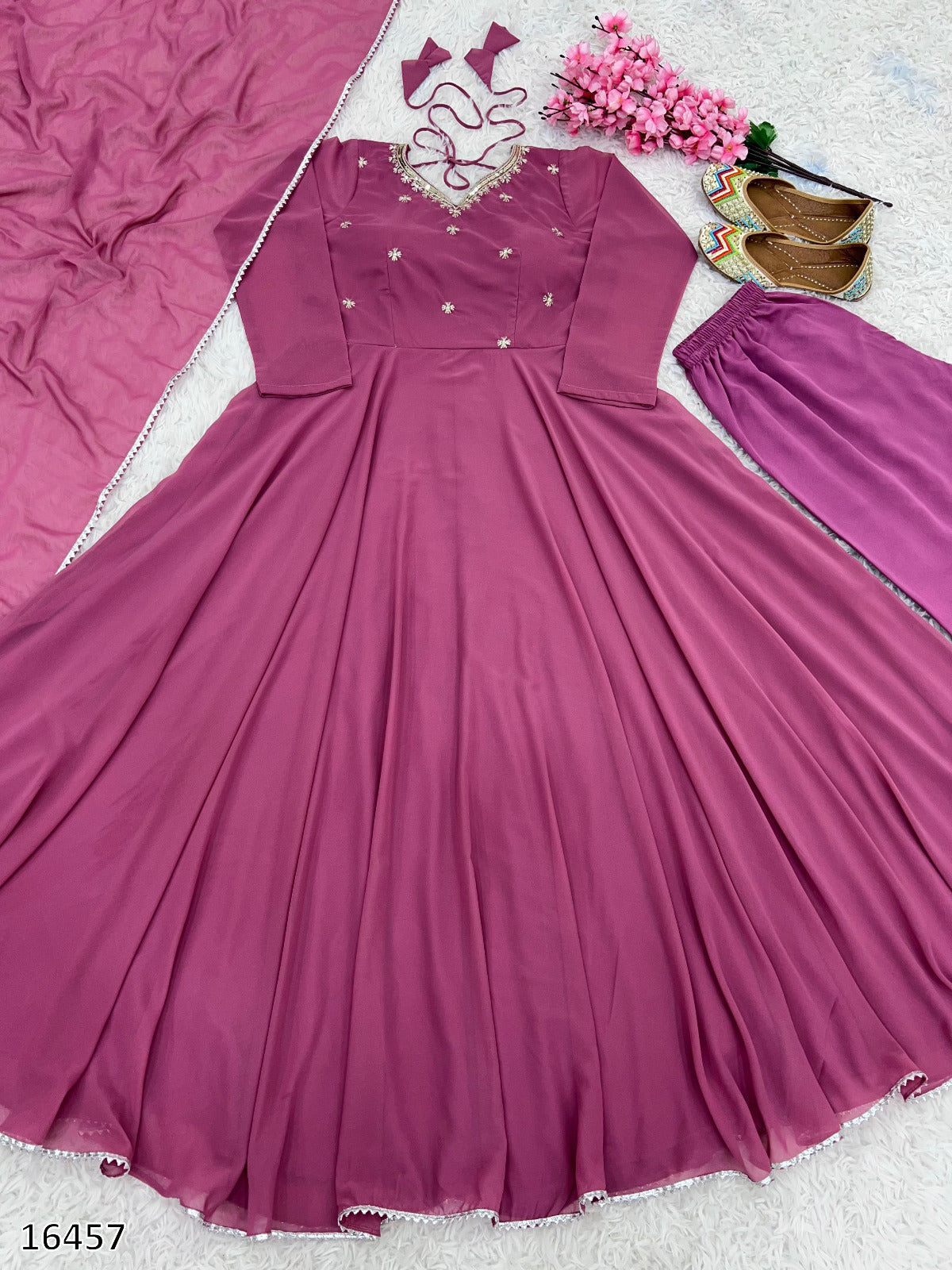 Designer Faux Georgette Gown with Dupatta Set