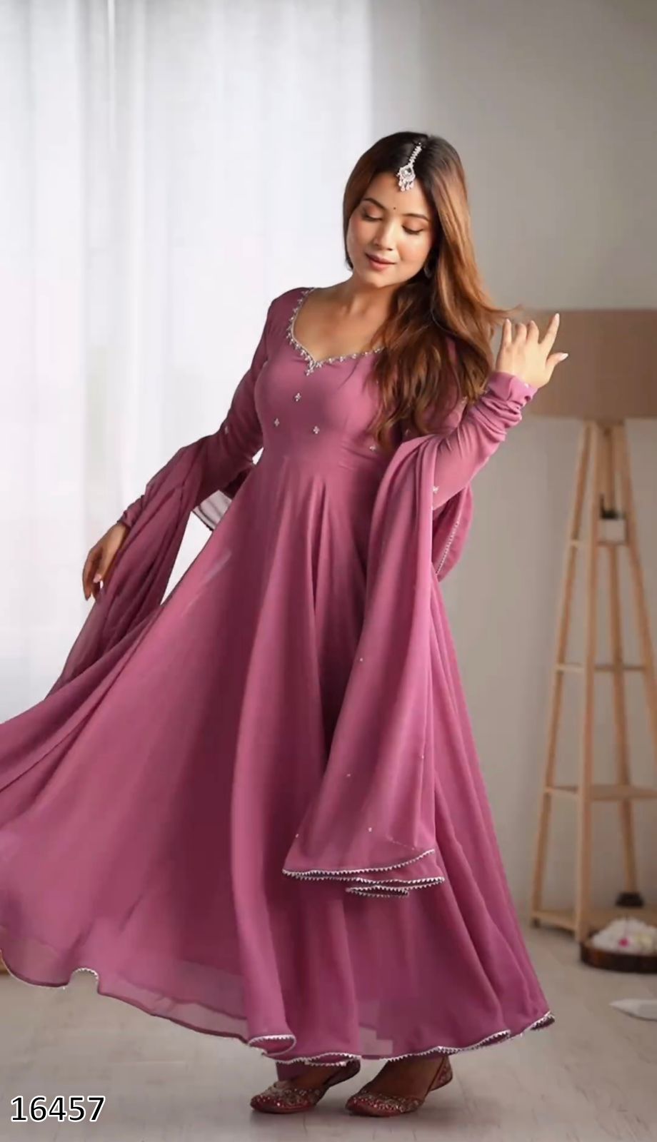 Designer Faux Georgette Gown with Dupatta Set