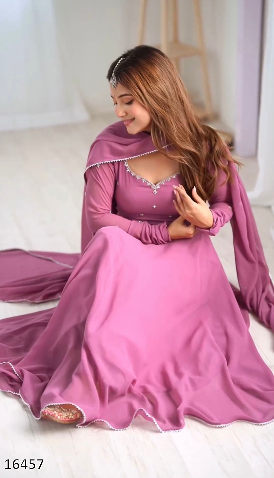 Designer Faux Georgette Gown with Dupatta Set