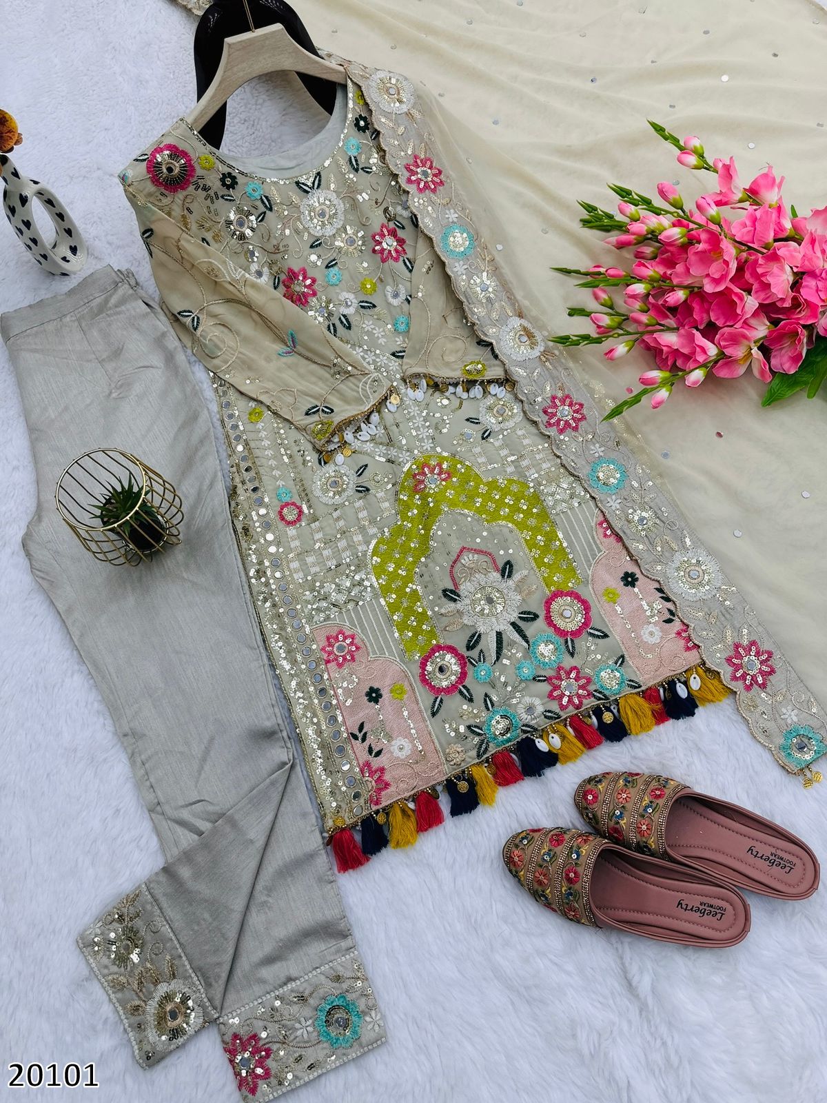 Designer Faux Georgette Party Wear Suit with Heavy Embroidery, Sequins