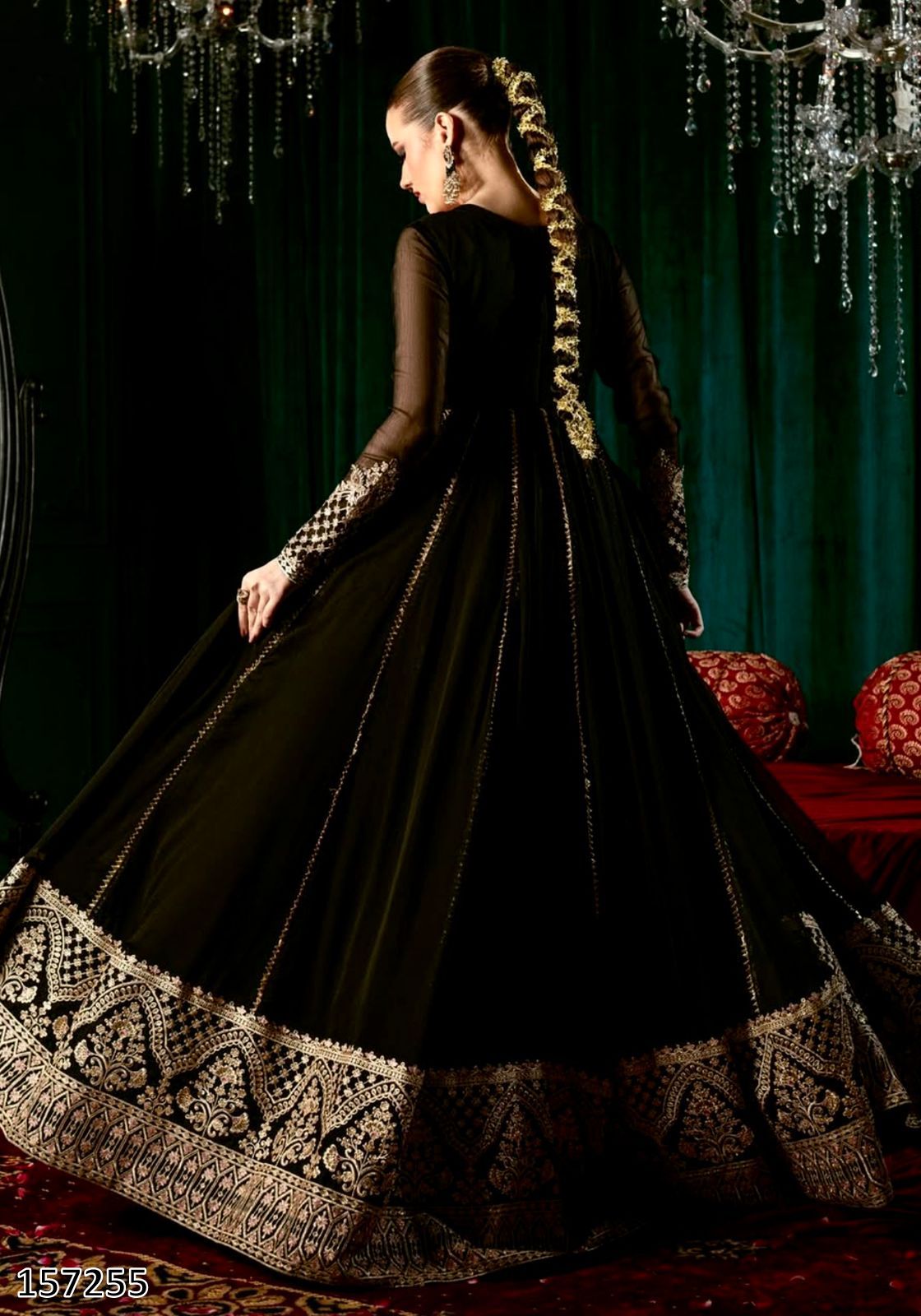 Premium Designer Party Wear Black Gown: Fox Georgette Gown with Pant & Dupatta – Heavy Sequins Embroidery