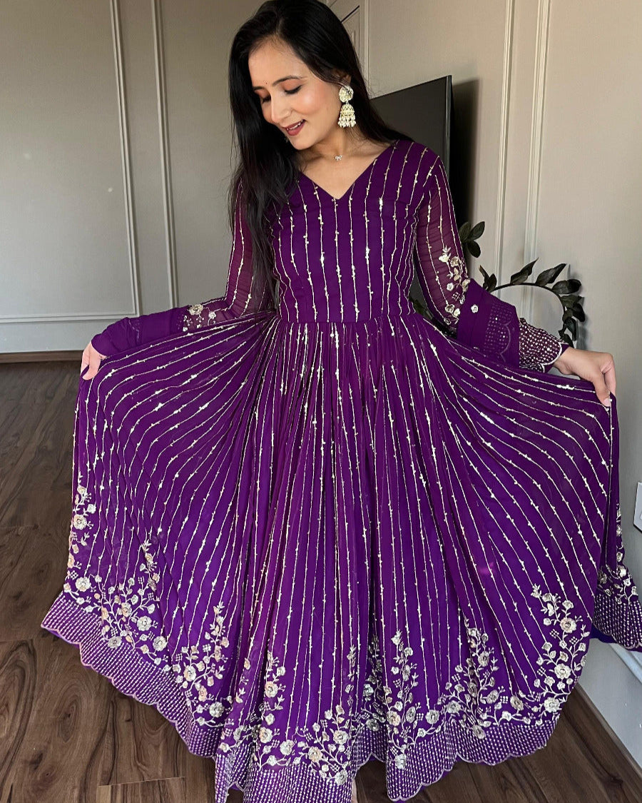 Designer Fox Georgette Long Gown with Embroidered Dupatta