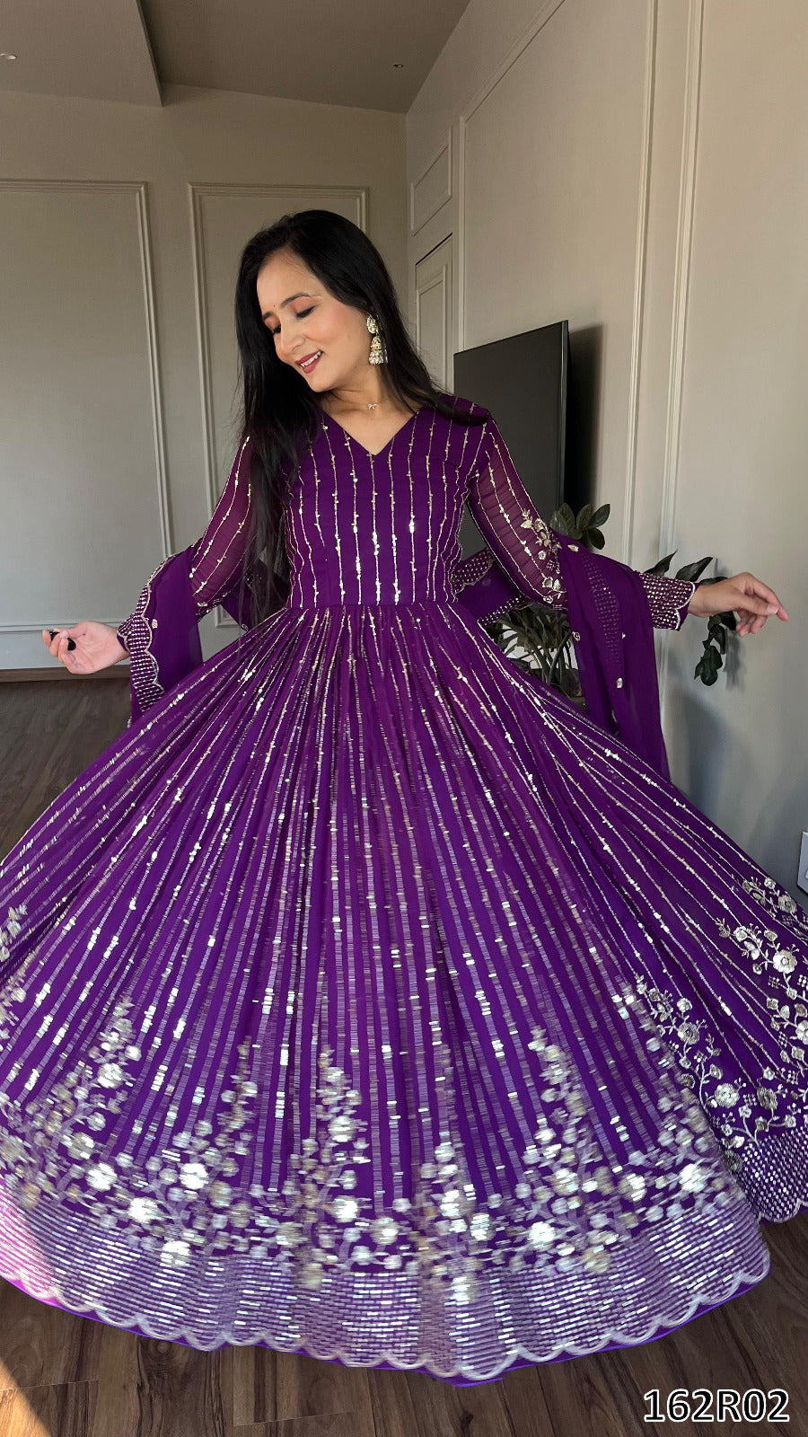 Designer Fox Georgette Long Gown with Embroidered Dupatta