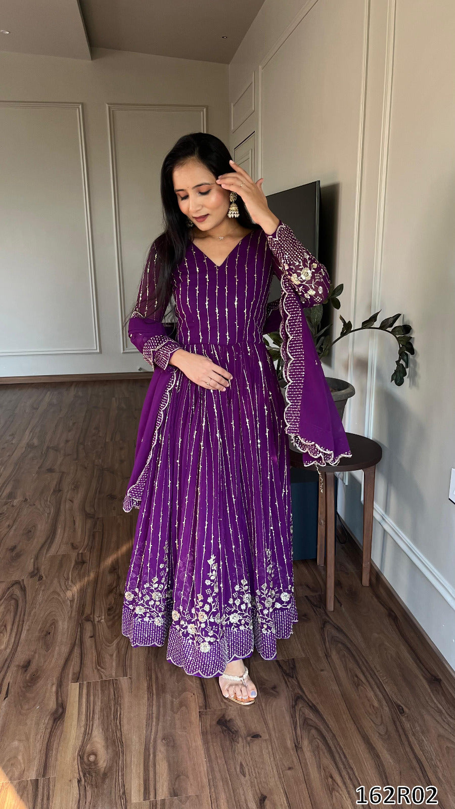 Designer Fox Georgette Long Gown with Embroidered Dupatta