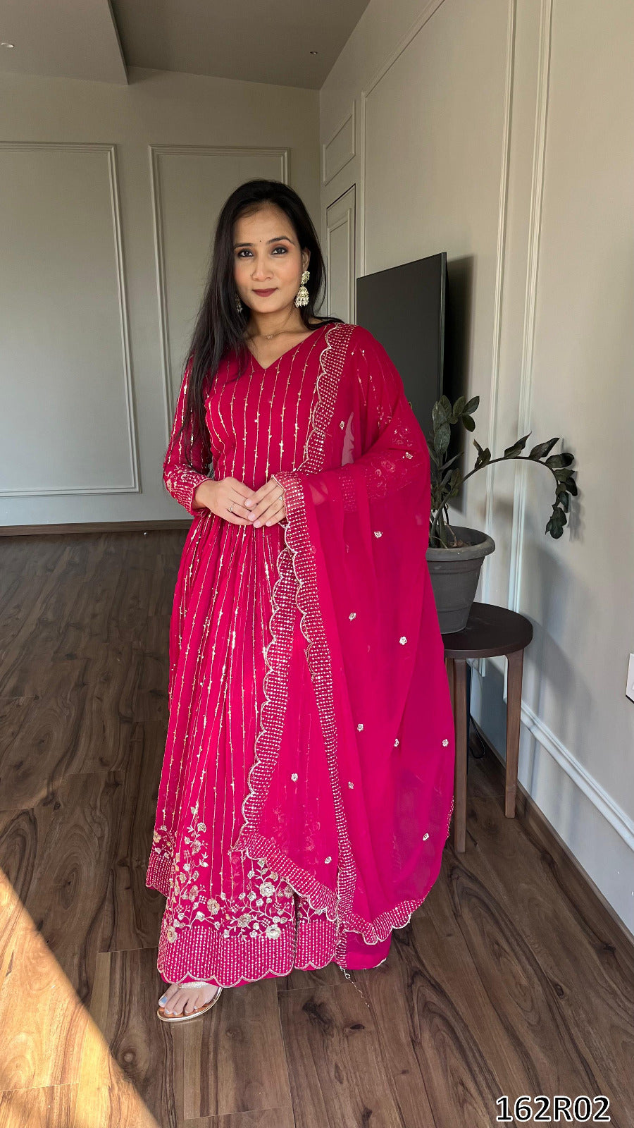 Designer Fox Georgette Long Gown with Embroidered Dupatta