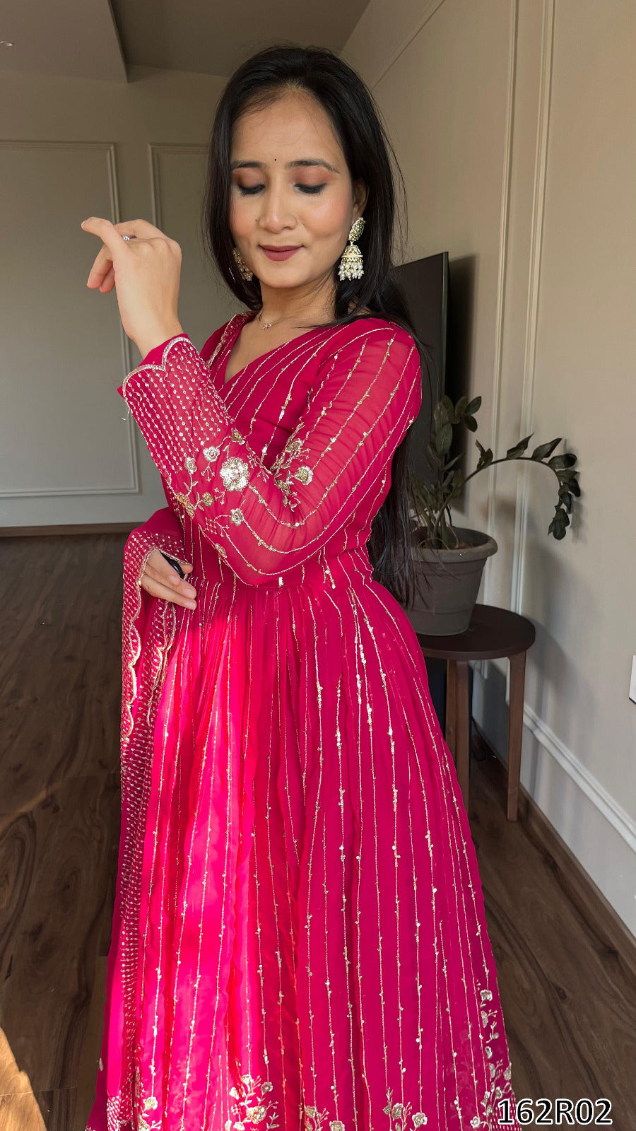 Designer Fox Georgette Long Gown with Embroidered Dupatta
