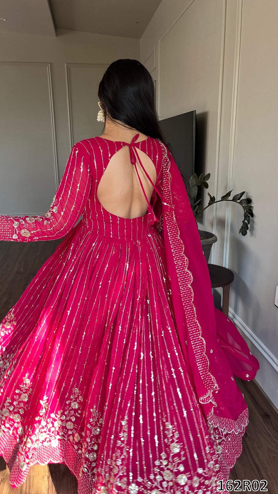 Designer Fox Georgette Long Gown with Embroidered Dupatta