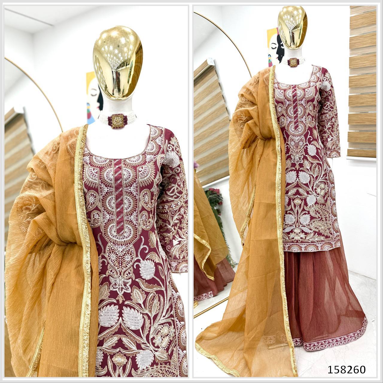 3-piece Designer Premium Party Wear Fox Georgette Top with Goldy Simar Palazzo & Dupatta