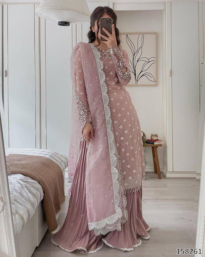 Festive and Party Look 3-Piece Stylish White and Light Purple Palazzo Suit Set