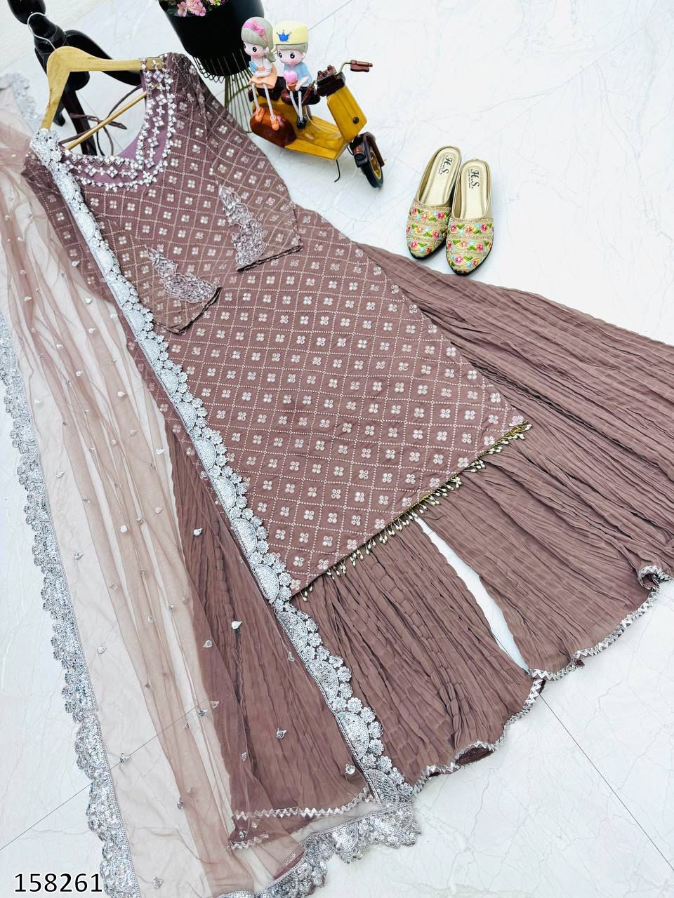 Festive and Party Look 3-Piece Stylish White and Light Purple Palazzo Suit Set
