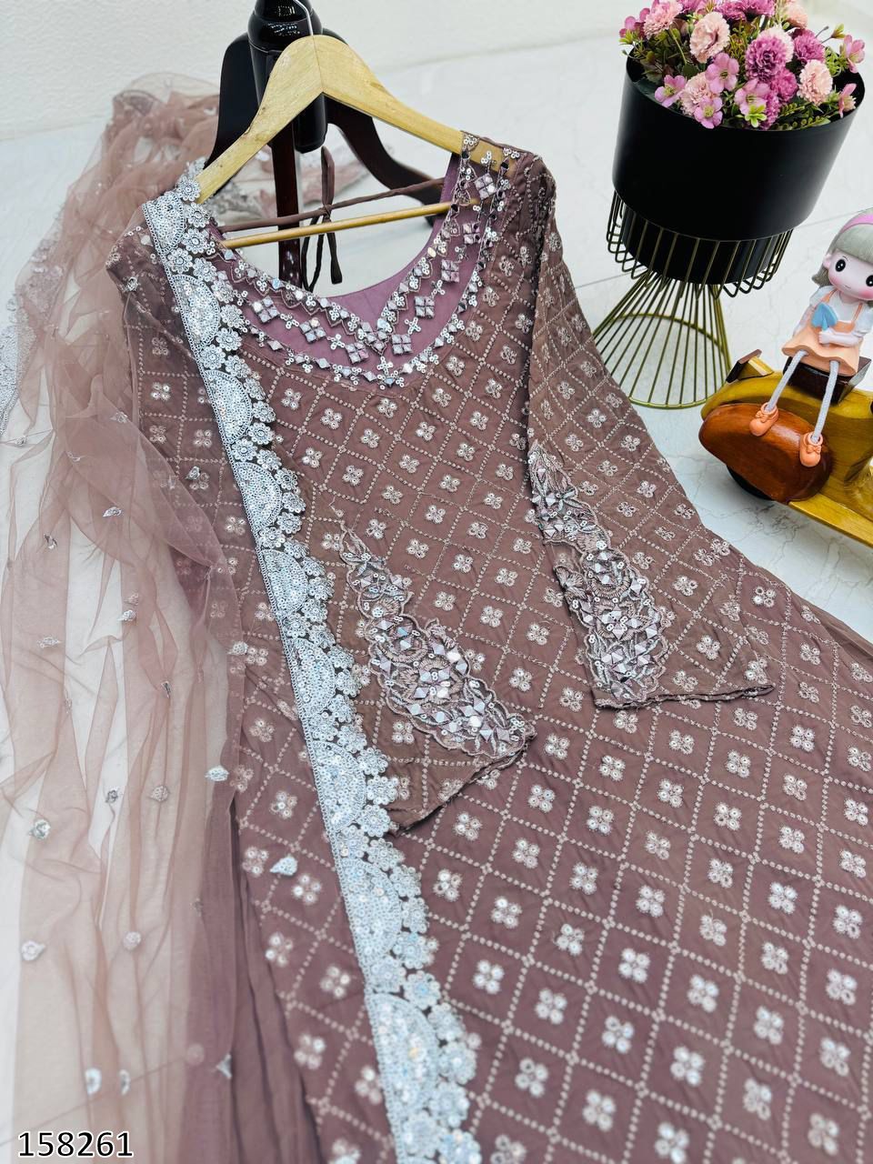Festive and Party Look 3-Piece Stylish White and Light Purple Palazzo Suit Set