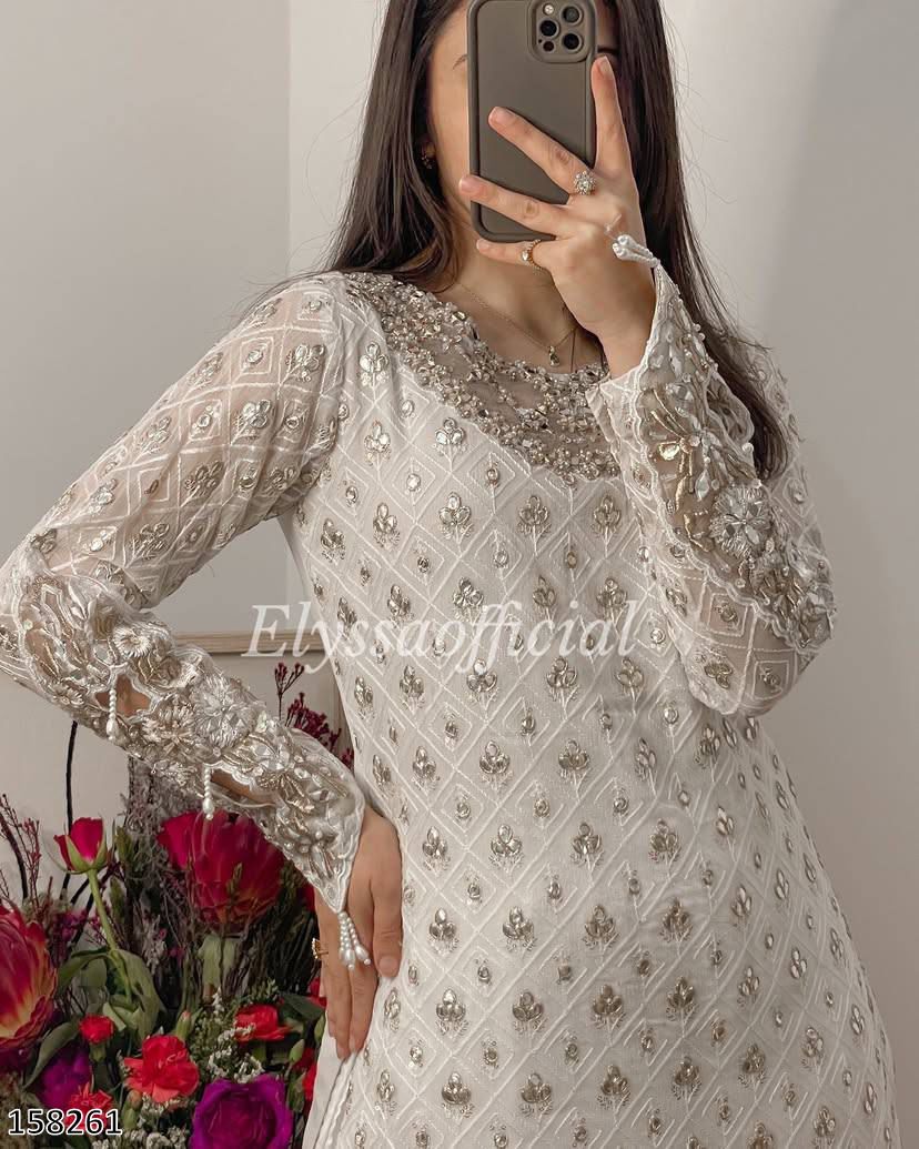 Festive and Party Look 3-Piece Stylish White and Light Purple Palazzo Suit Set