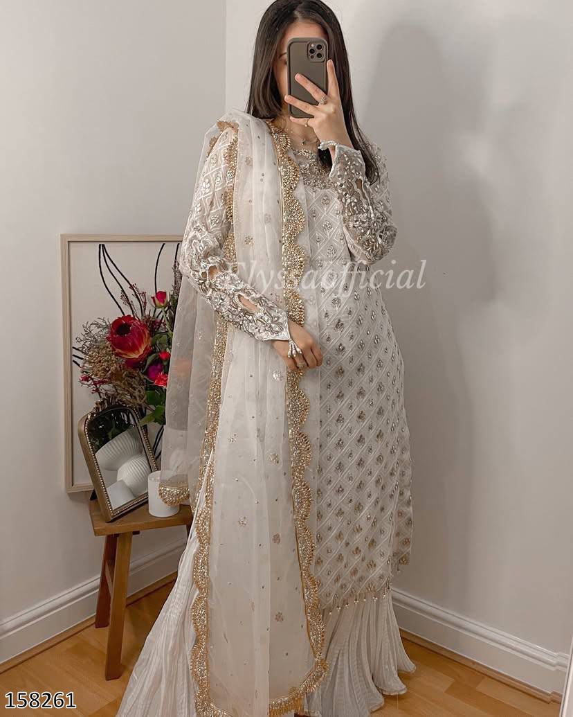 Festive and Party Look 3-Piece Stylish White and Light Purple Palazzo Suit Set