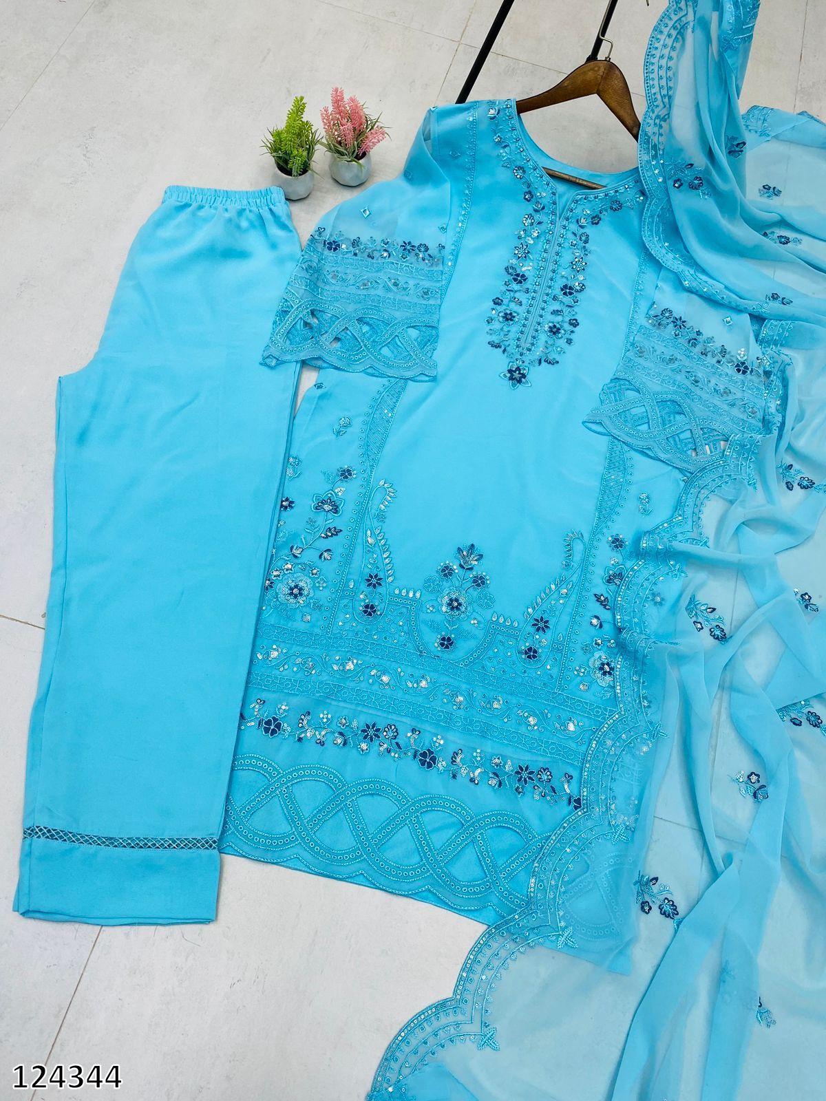 Designer Georgette Suit with Sequence Embroidery & Cut Work