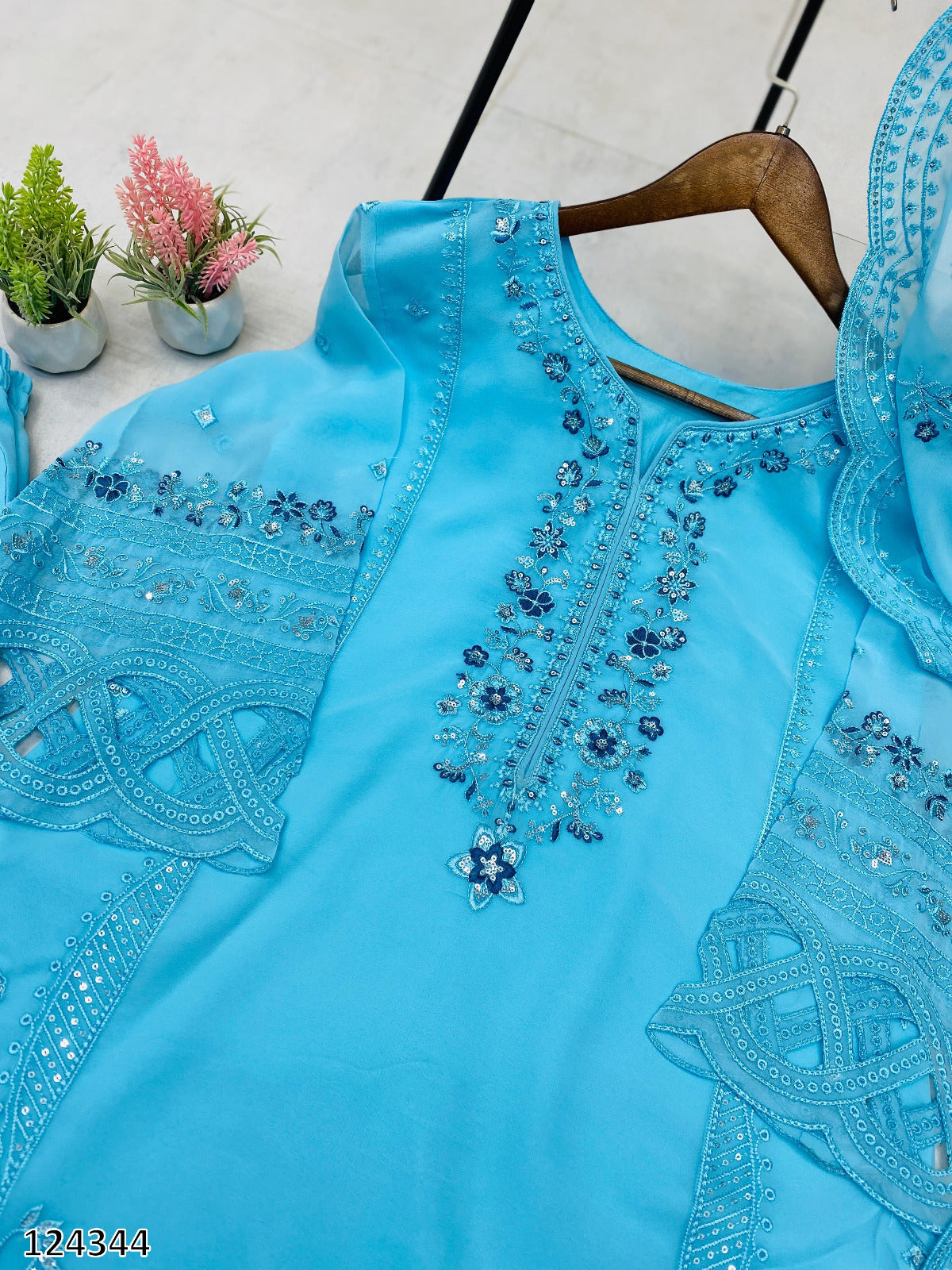 Designer Georgette Suit with Sequence Embroidery & Cut Work