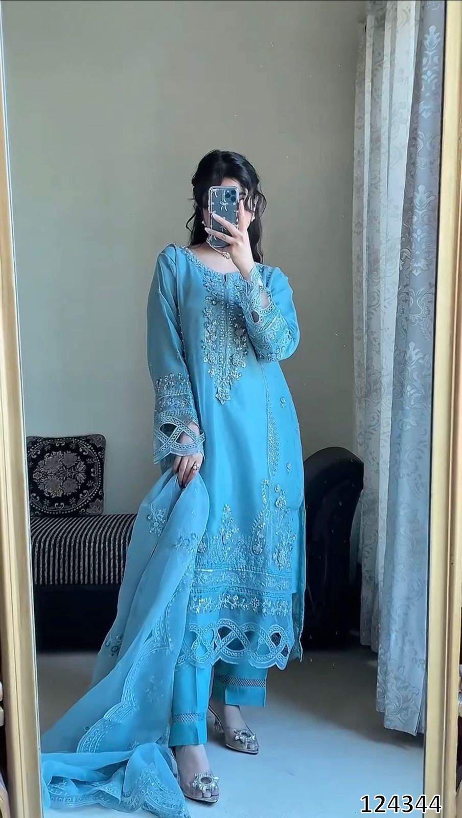 Designer Georgette Suit with Sequence Embroidery & Cut Work