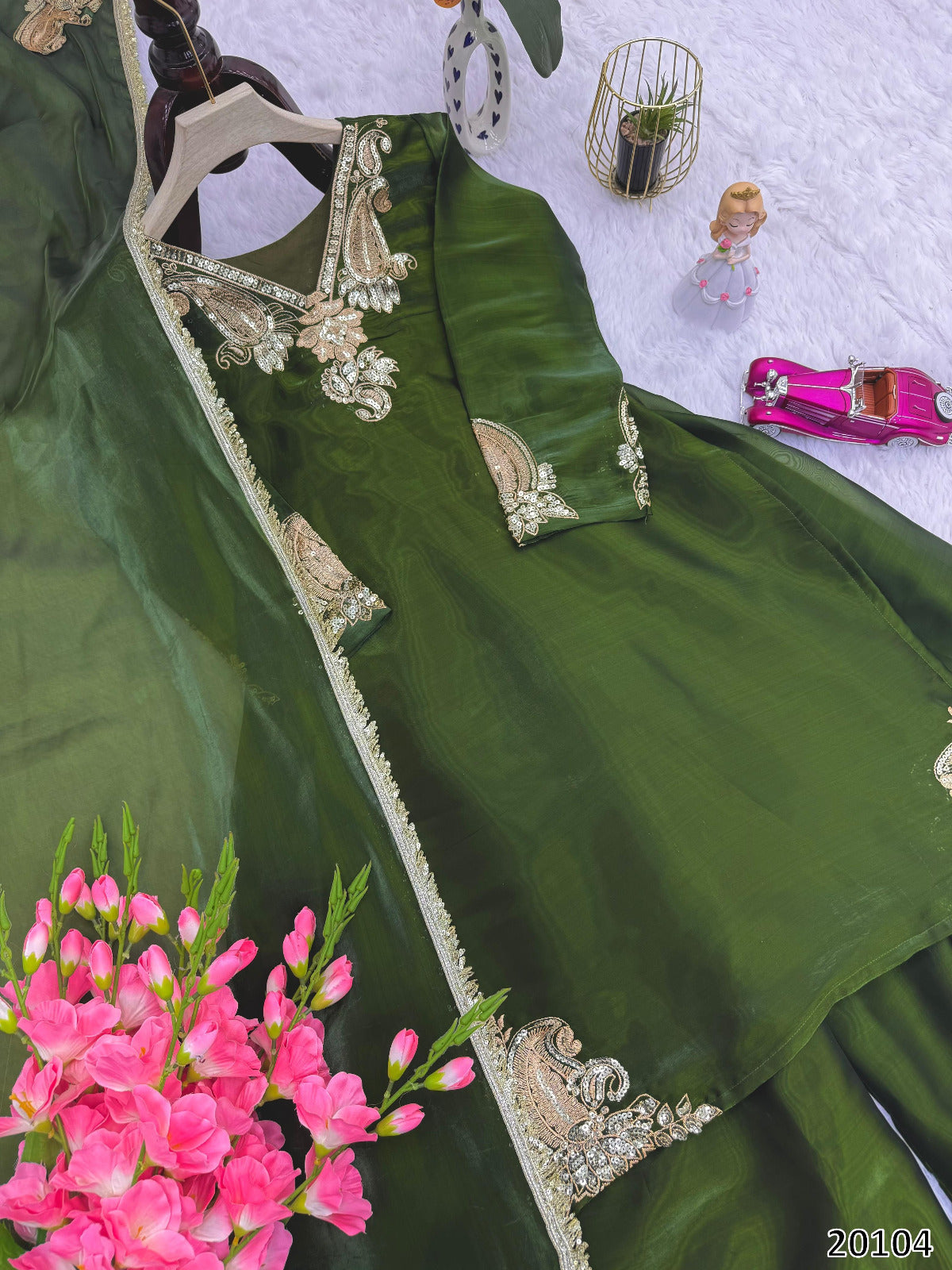 Designer Heavy Jimmy Choo Silk Party Wear Green Plazzo Set with Dupatta