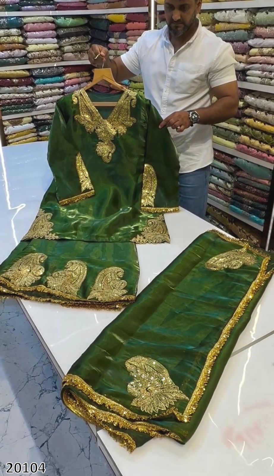 Designer Heavy Jimmy Choo Silk Party Wear Green Plazzo Set with Dupatta