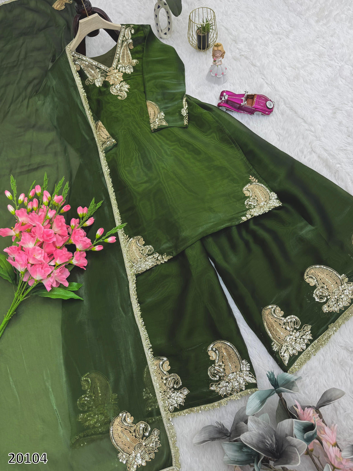 Designer Heavy Jimmy Choo Silk Party Wear Green Plazzo Set with Dupatta