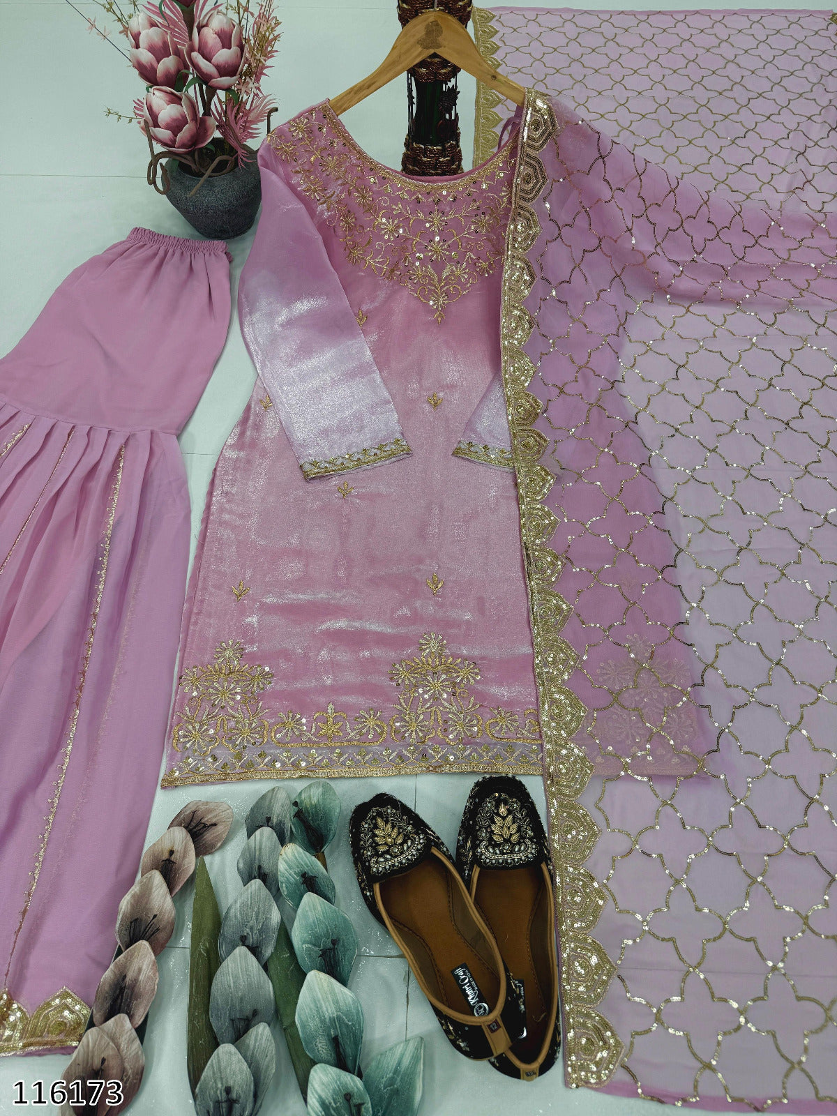 Designer Heavy Jimmy Choo Organza Embroidered Party Wear Sharara Dupatta Set