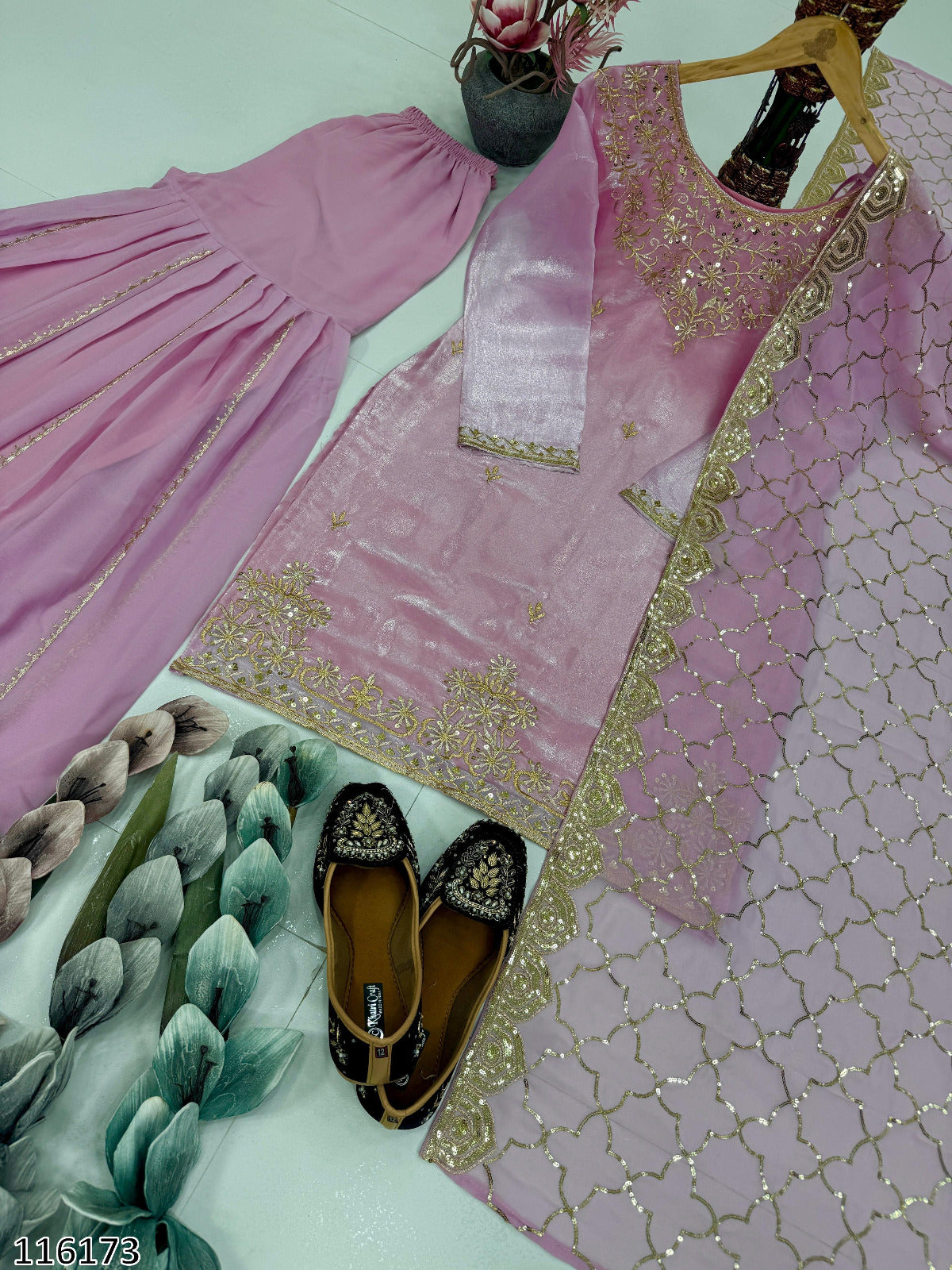 Designer Heavy Jimmy Choo Organza Embroidered Party Wear Sharara Dupatta Set