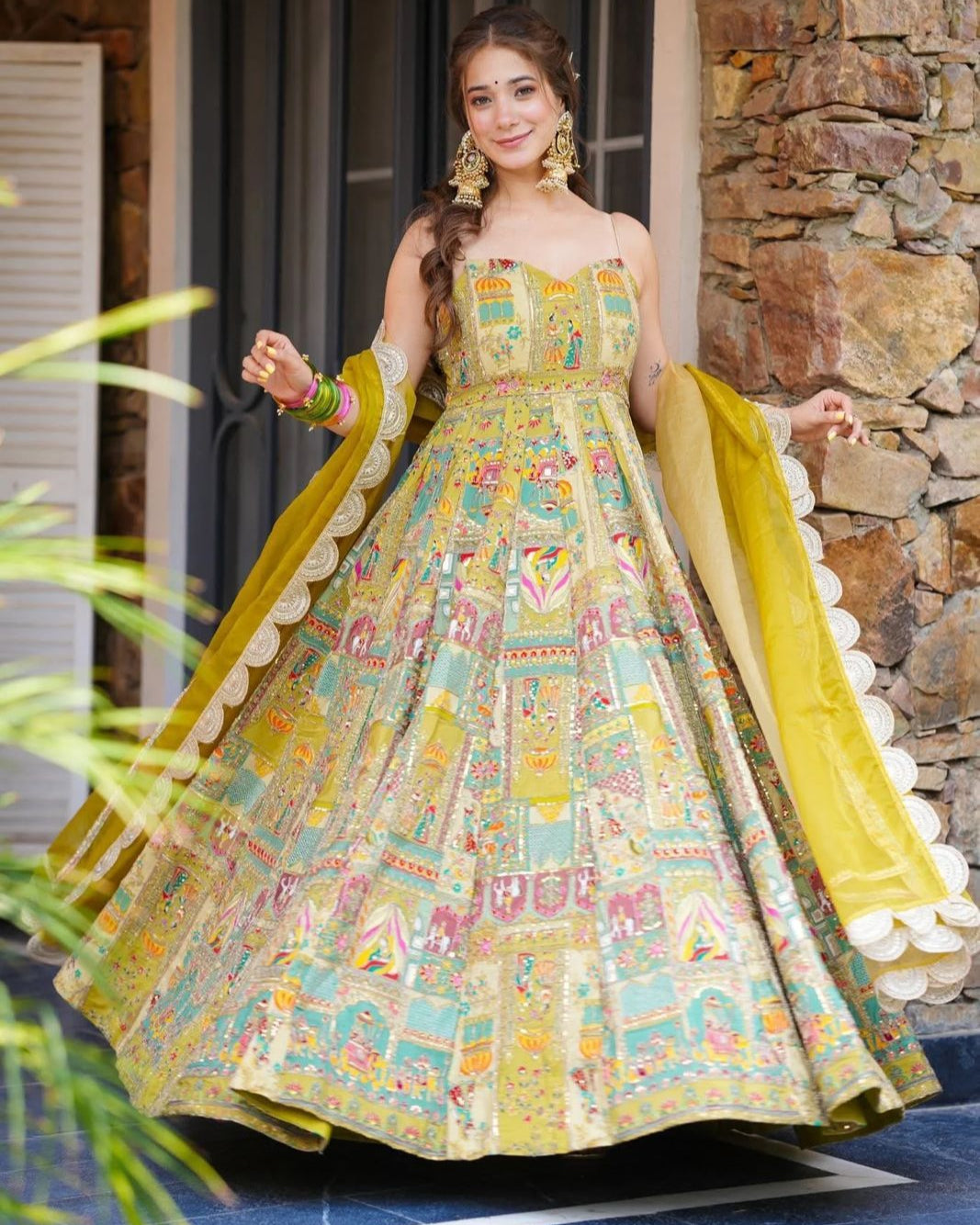 Designer Jimmy Organza Silk Digital Print Anarkali Gown with Georgette Dupatta