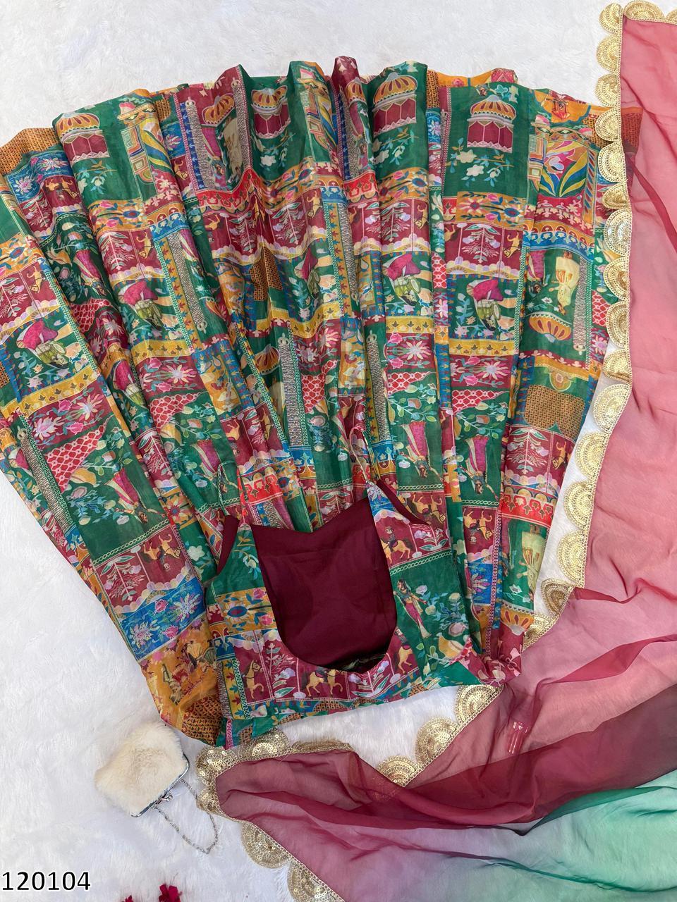 Designer Jimmy Organza Silk Digital Print Anarkali Gown with Georgette Dupatta