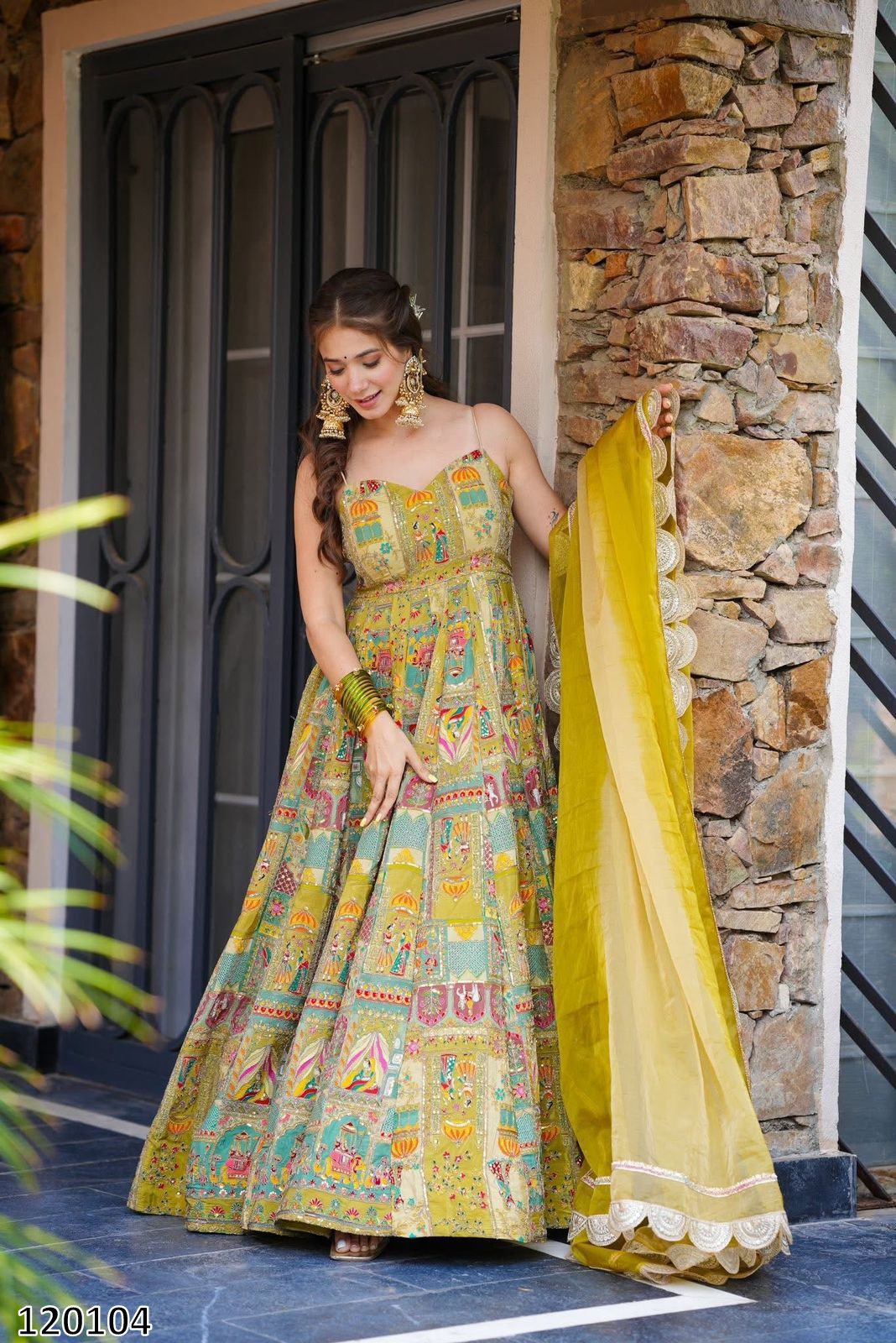 Designer Jimmy Organza Silk Digital Print Anarkali Gown with Georgette Dupatta