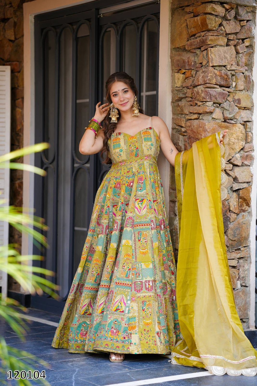 Designer Jimmy Organza Silk Digital Print Anarkali Gown with Georgette Dupatta