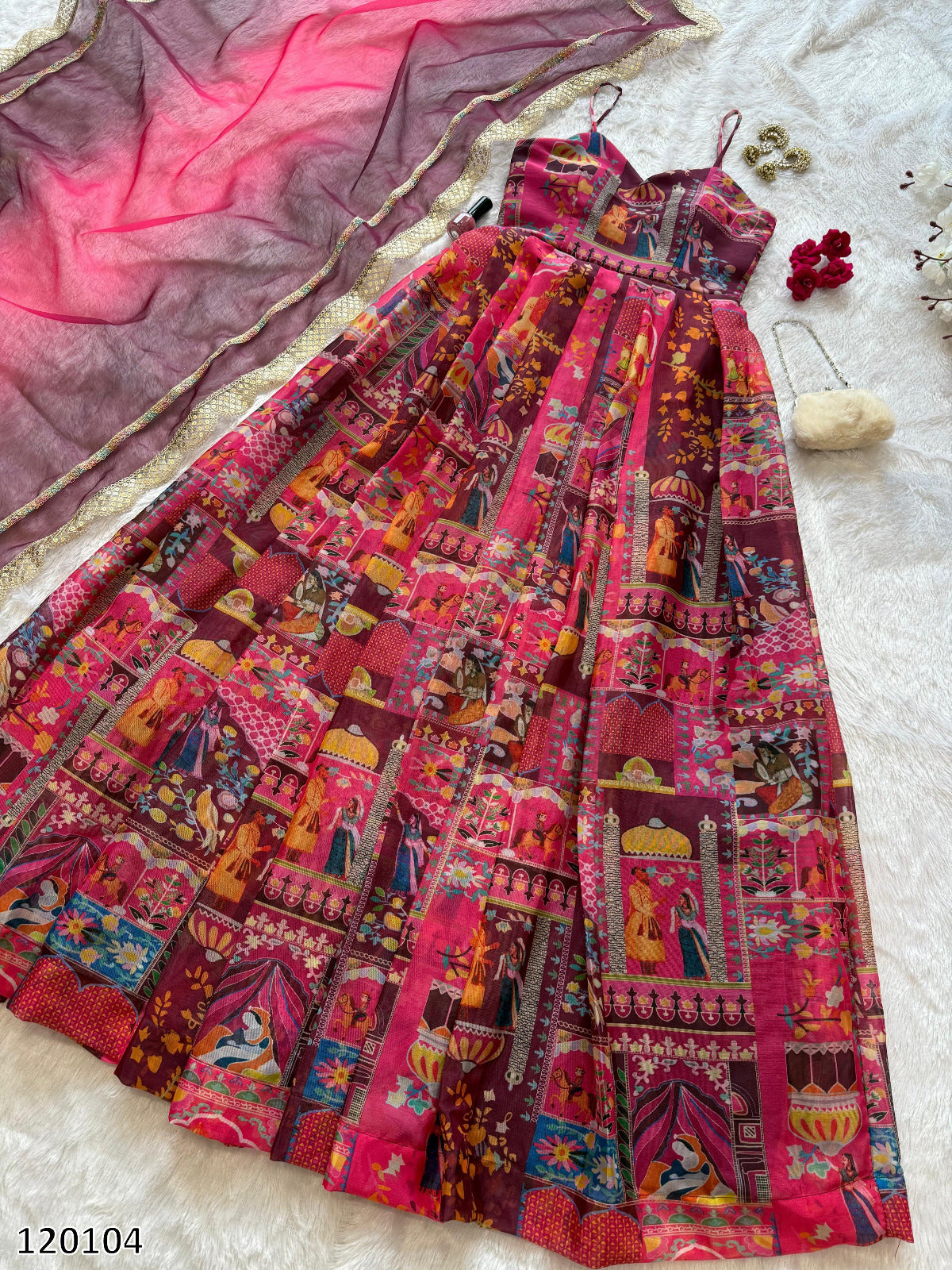 Designer Jimmy Organza Silk Digital Print Anarkali Gown with Georgette Dupatta