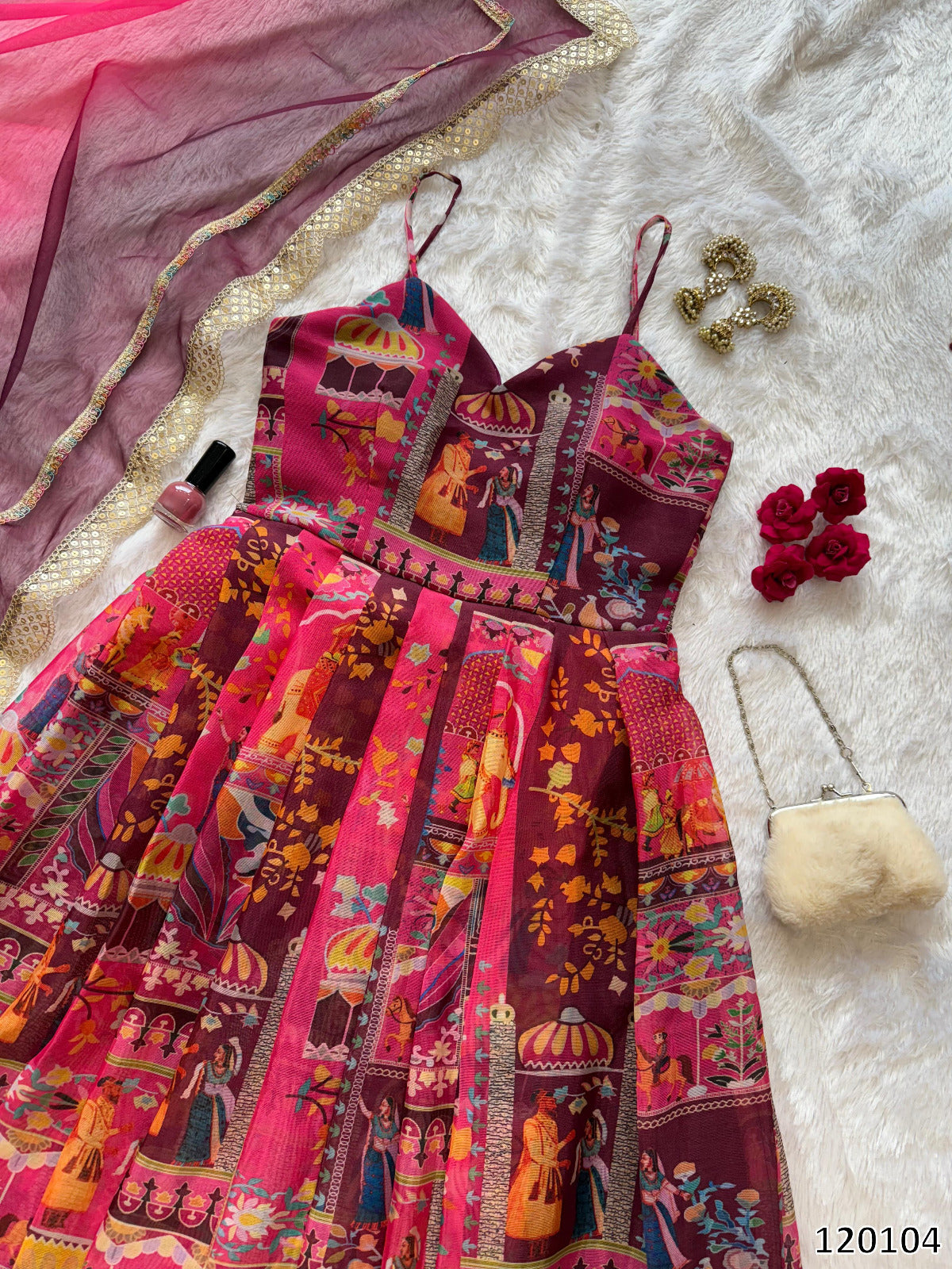Designer Jimmy Organza Silk Digital Print Anarkali Gown with Georgette Dupatta