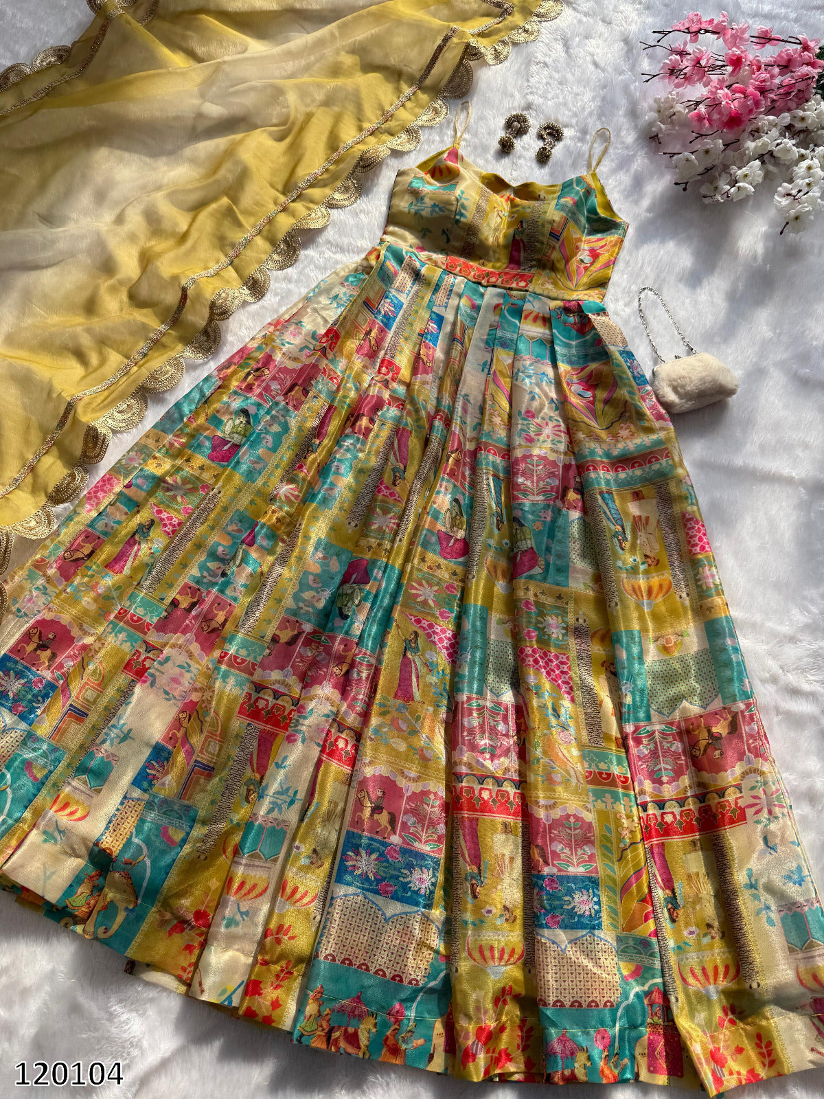 Designer Jimmy Organza Silk Digital Print Anarkali Gown with Georgette Dupatta