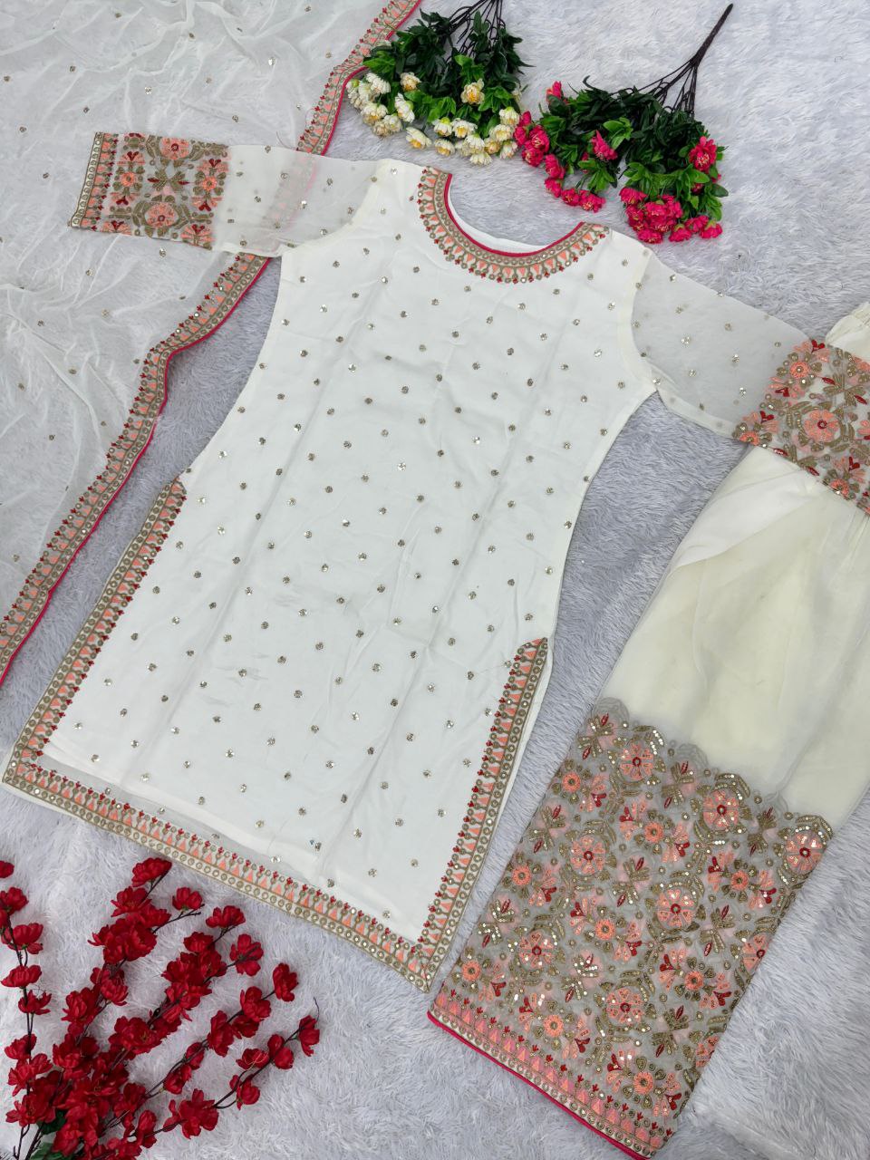 Designer Pakistani Sharara Suit – Faux Georgette with Heavy Embroidery & Sequins Work