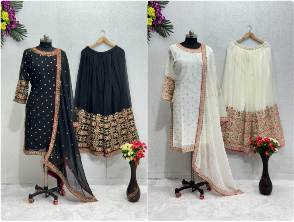 Designer Pakistani Sharara Suit – Faux Georgette with Heavy Embroidery & Sequins Work