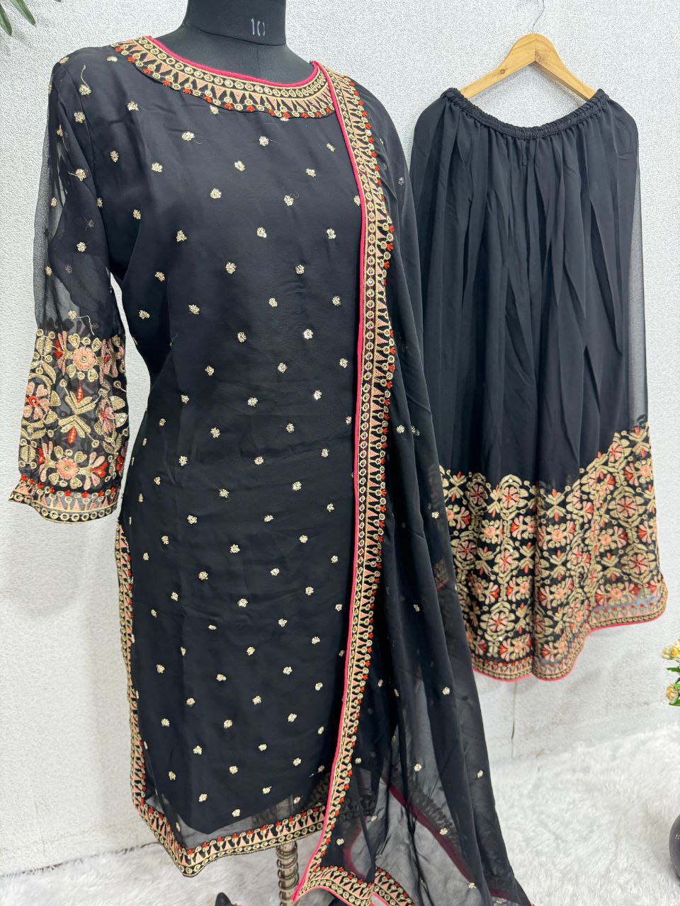 Designer Pakistani Sharara Suit – Faux Georgette with Heavy Embroidery & Sequins Work