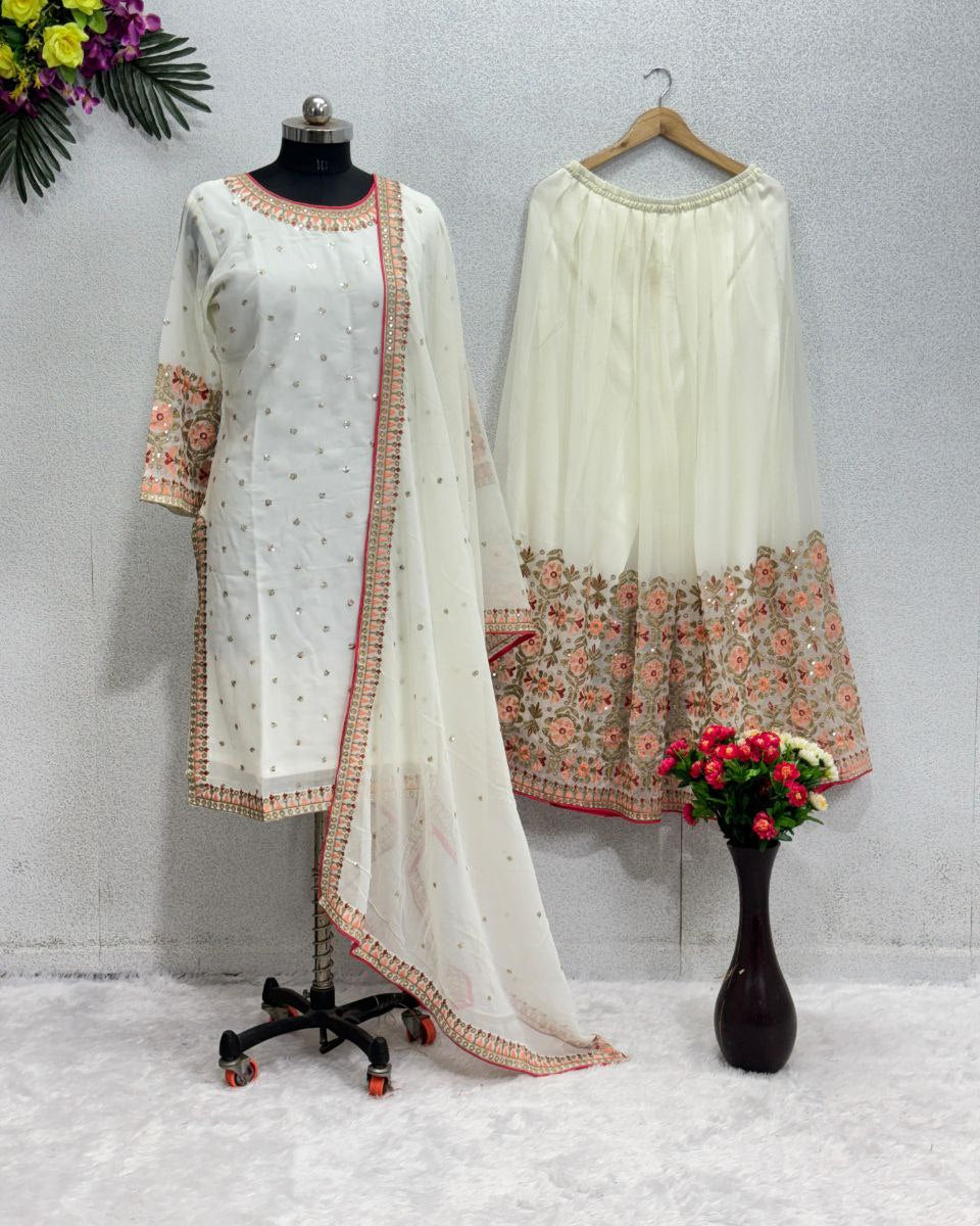 Designer Pakistani Sharara Suit – Faux Georgette with Heavy Embroidery & Sequins Work