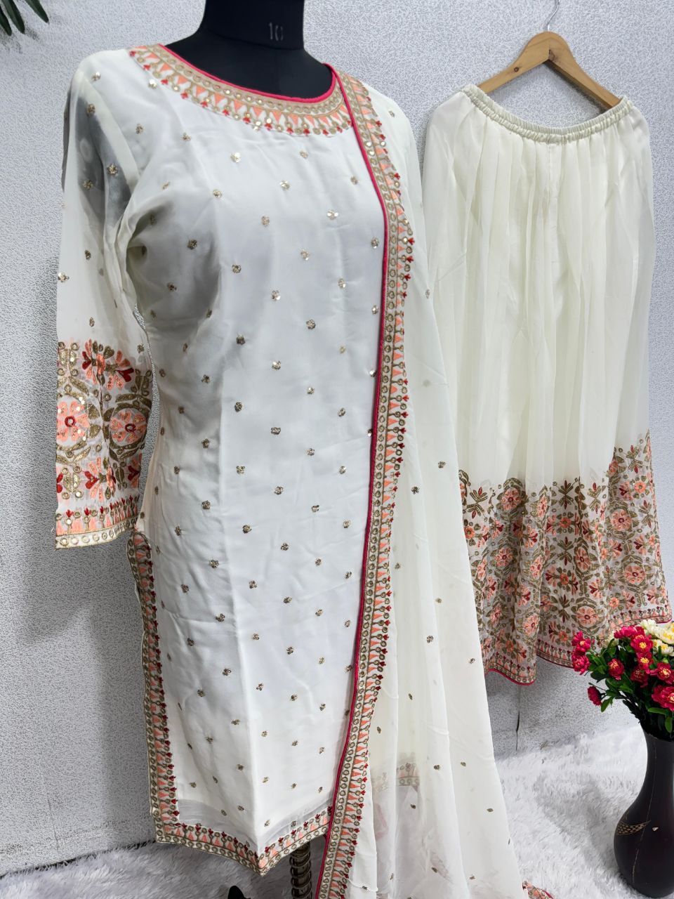 Designer Pakistani Sharara Suit – Faux Georgette with Heavy Embroidery & Sequins Work