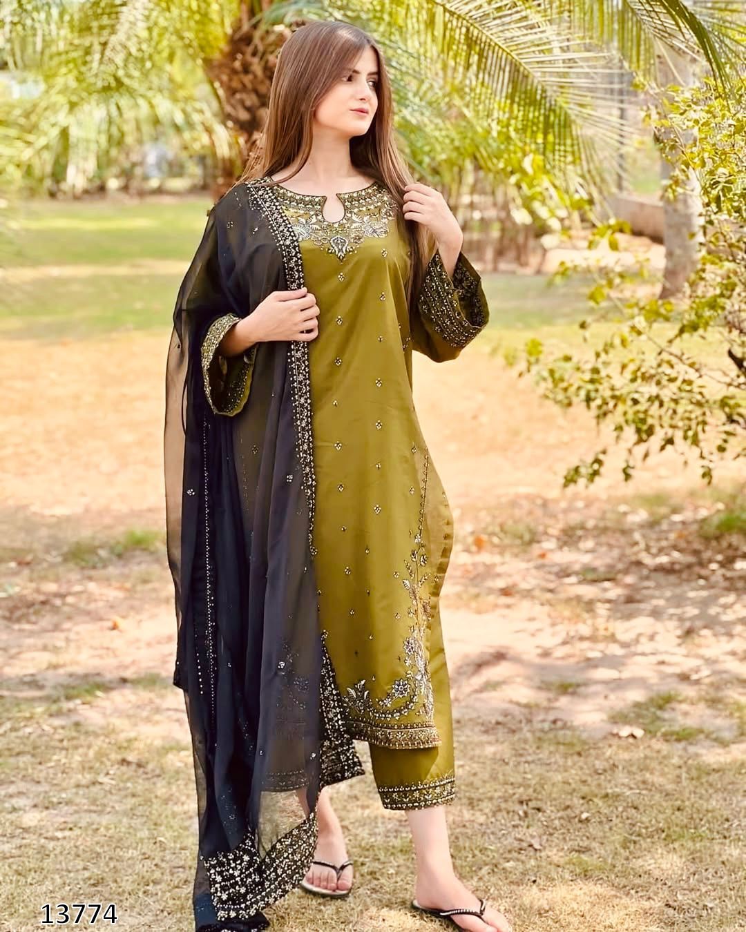Designer Party Wear 3-Piece Palazzo Suit Collection – Heavy Roman Silk with Embroidered Sequence Work