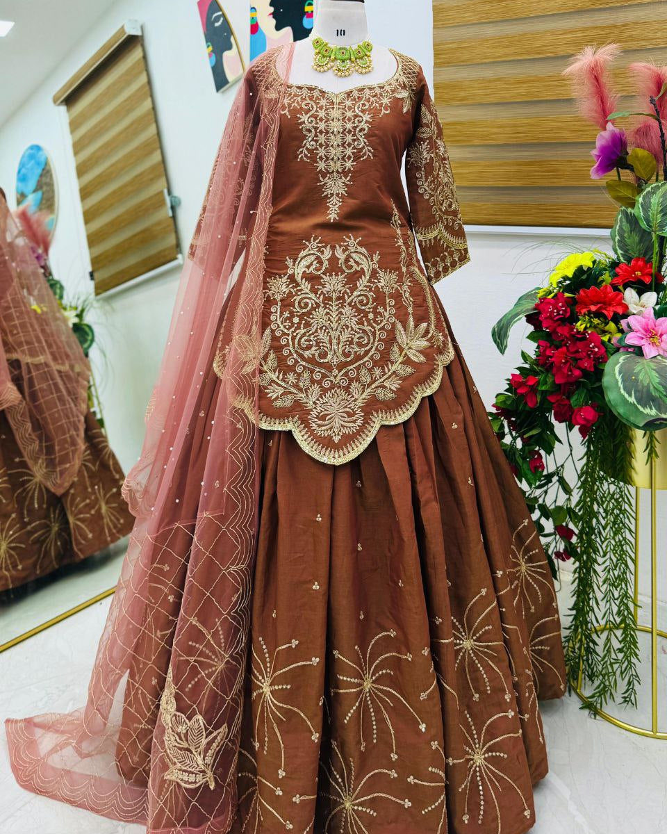 Designer Party Wear Lehenga Set Simmer Silk Top & Lehenga with Embroidery