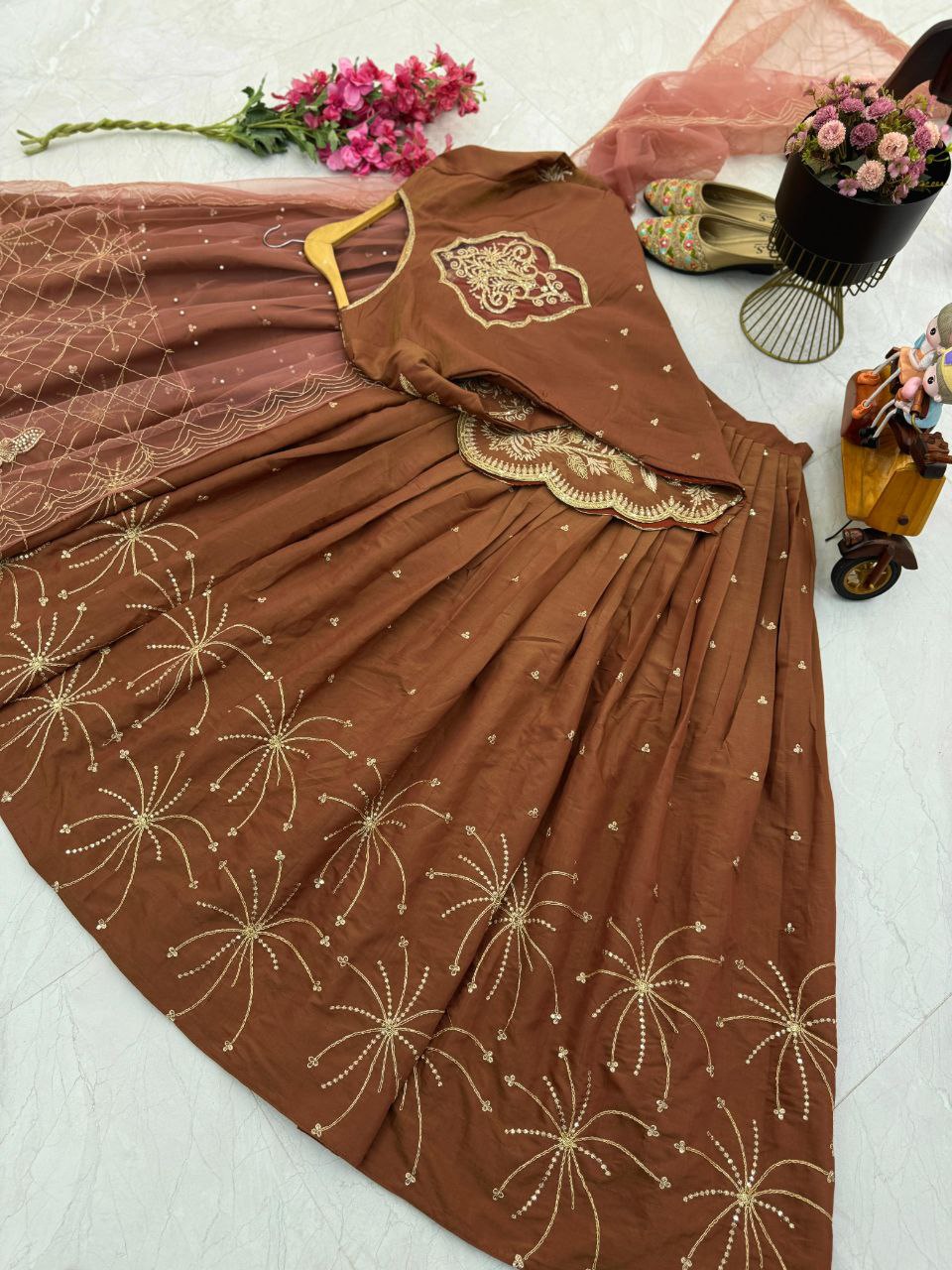 Designer Party Wear Lehenga Set Simmer Silk Top & Lehenga with Embroidery