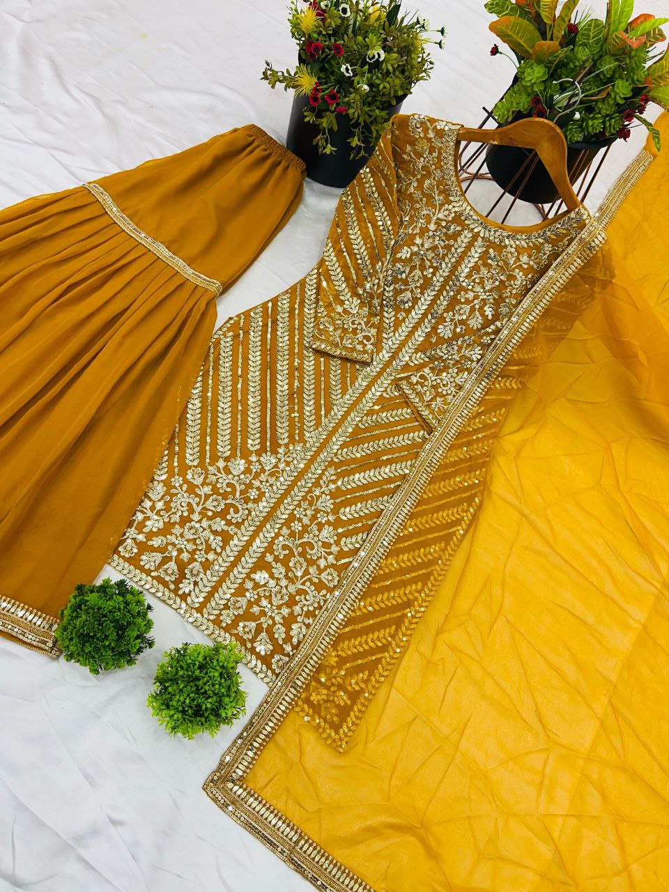 Designer Party Wear Top, Plazzo & Dupatta Set with Heavy Embroidery β Fully Stitched & Ready to Wear