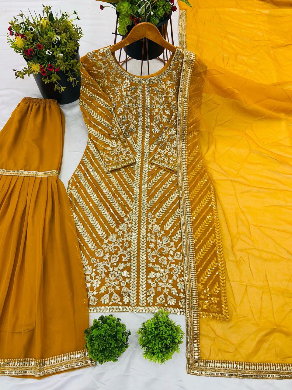 Designer Party Wear Top, Plazzo & Dupatta Set with Heavy Embroidery β Fully Stitched & Ready to Wear