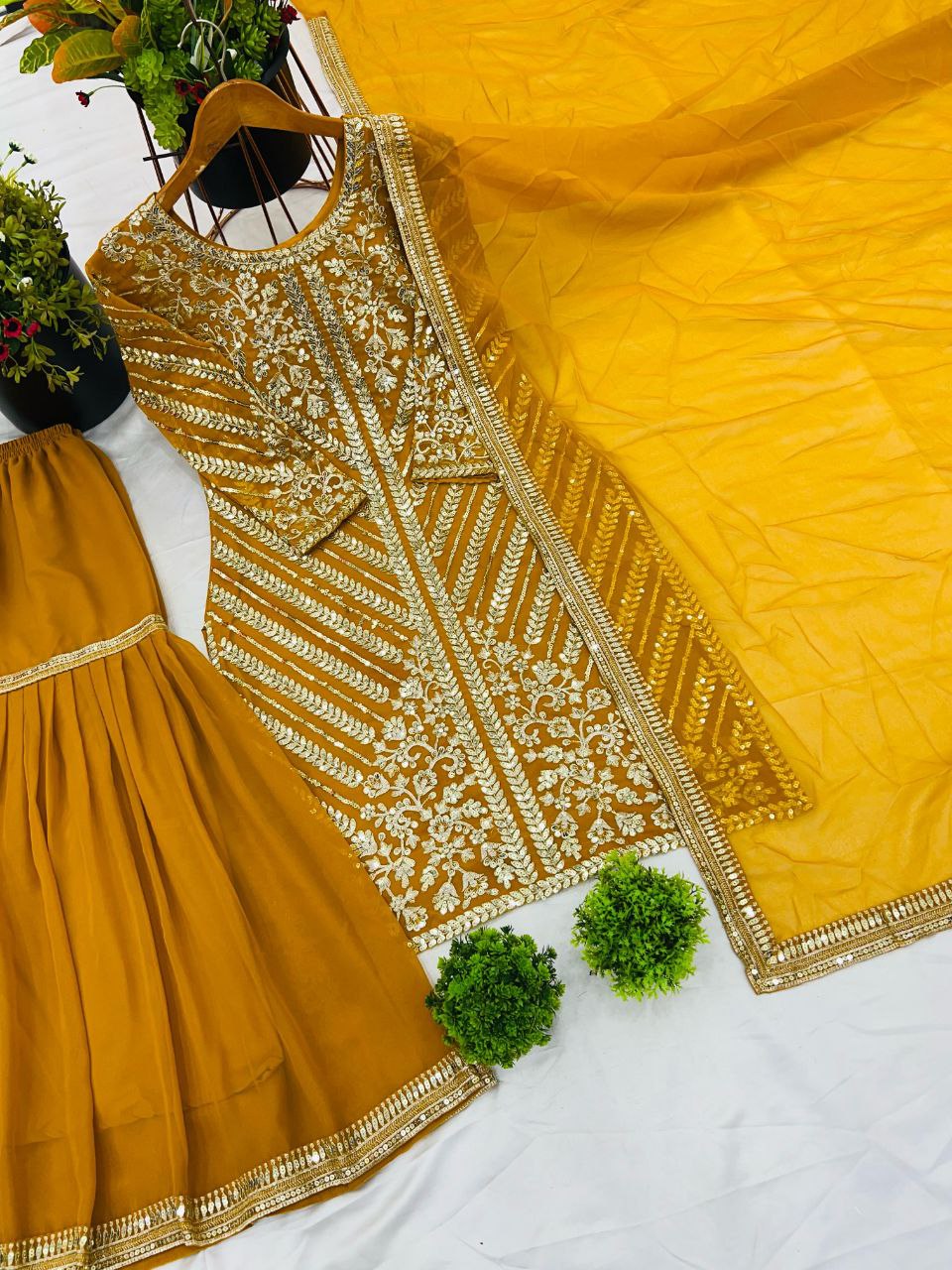 Designer Party Wear Top, Plazzo & Dupatta Set with Heavy Embroidery β Fully Stitched & Ready to Wear