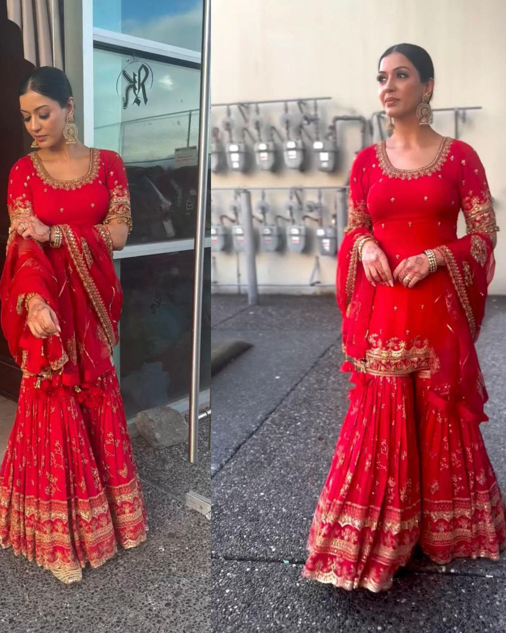 Designer Party Wear Faux Georgette Top, Sharara Palazzo, and Dupatta Set